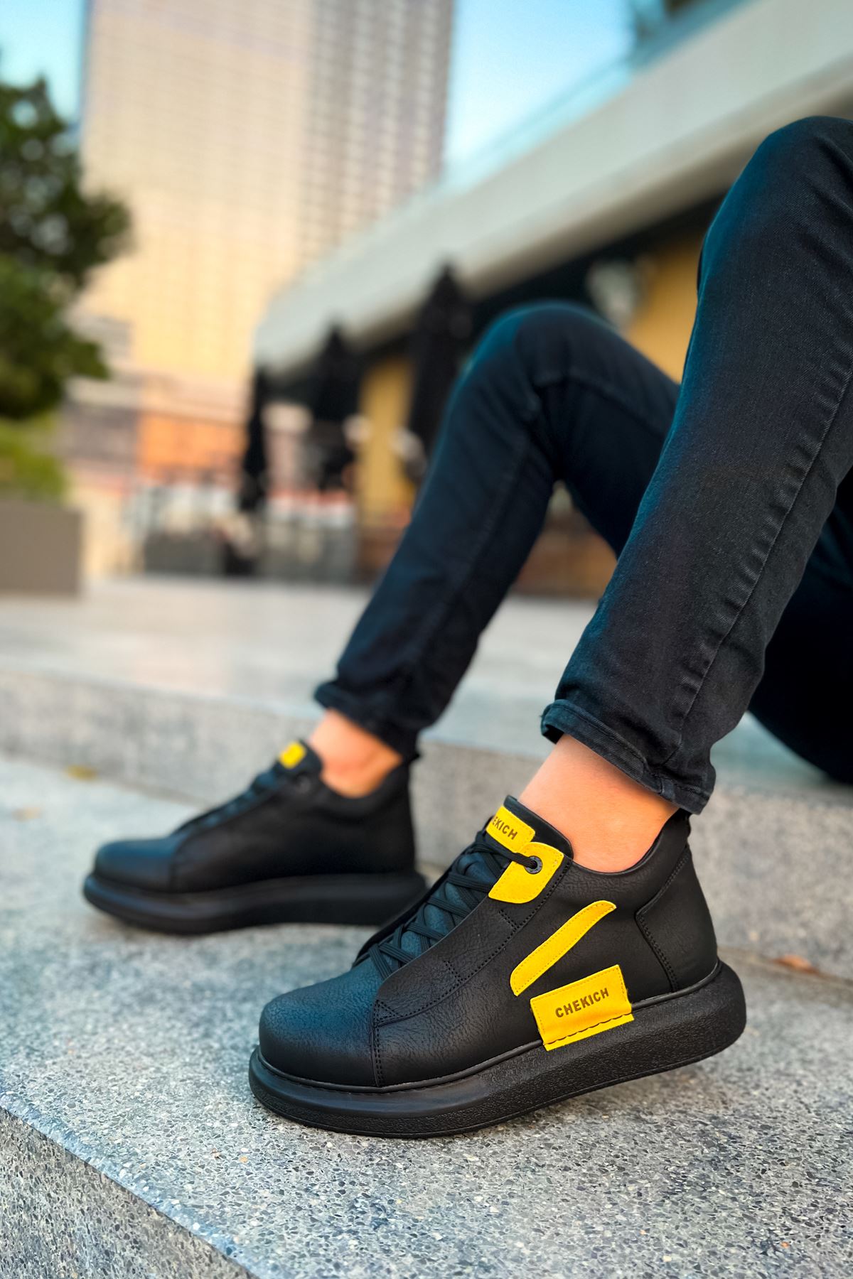 Bağcıklı Erkek Sneaker Bot Siyah Saks Mavi - Görsel 2