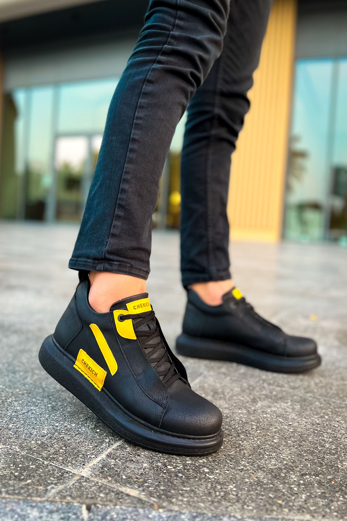 Bağcıklı Erkek Sneaker Bot Siyah Saks Mavi - Görsel 3