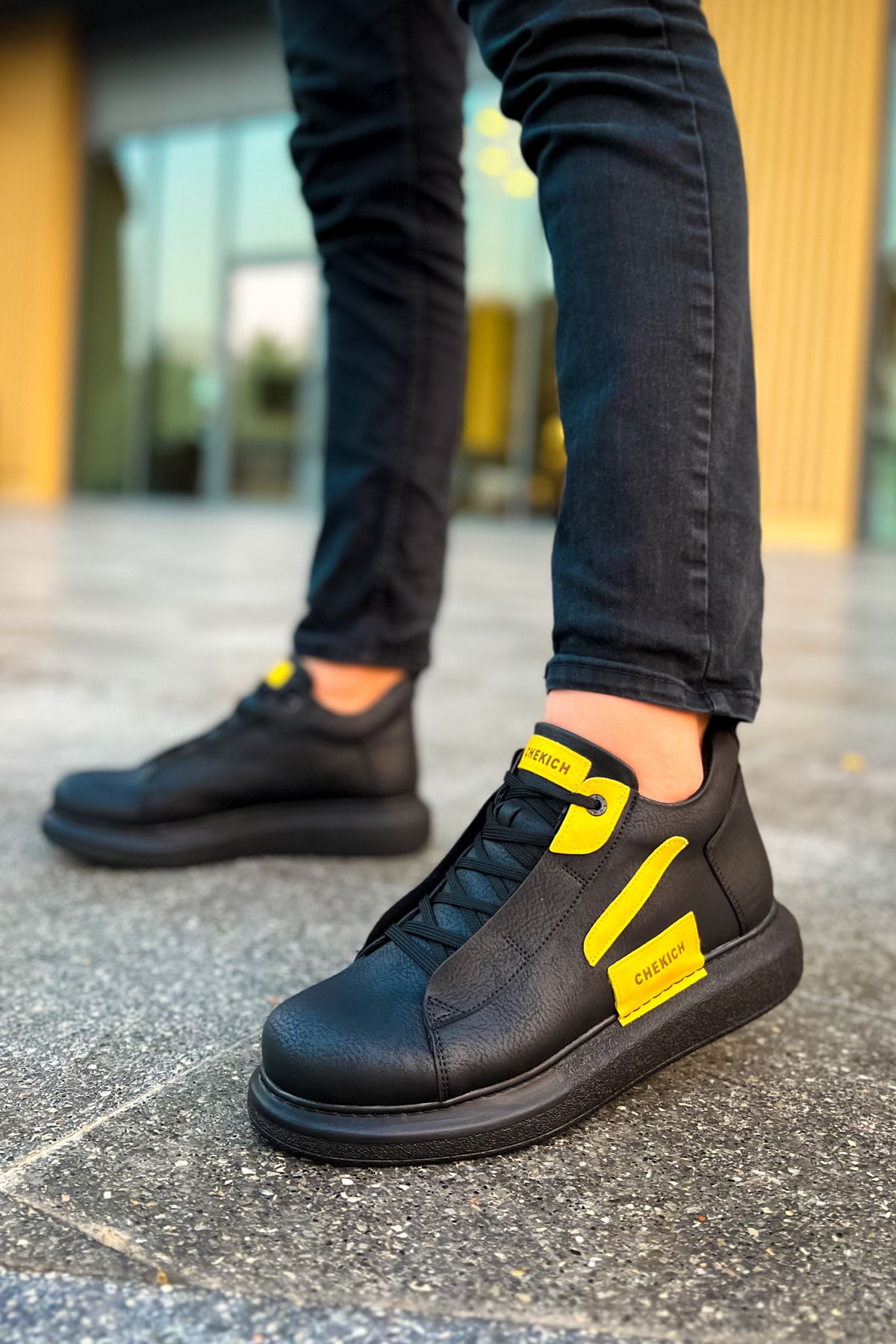 Bağcıklı Erkek Sneaker Bot Siyah Saks Mavi - Görsel 4