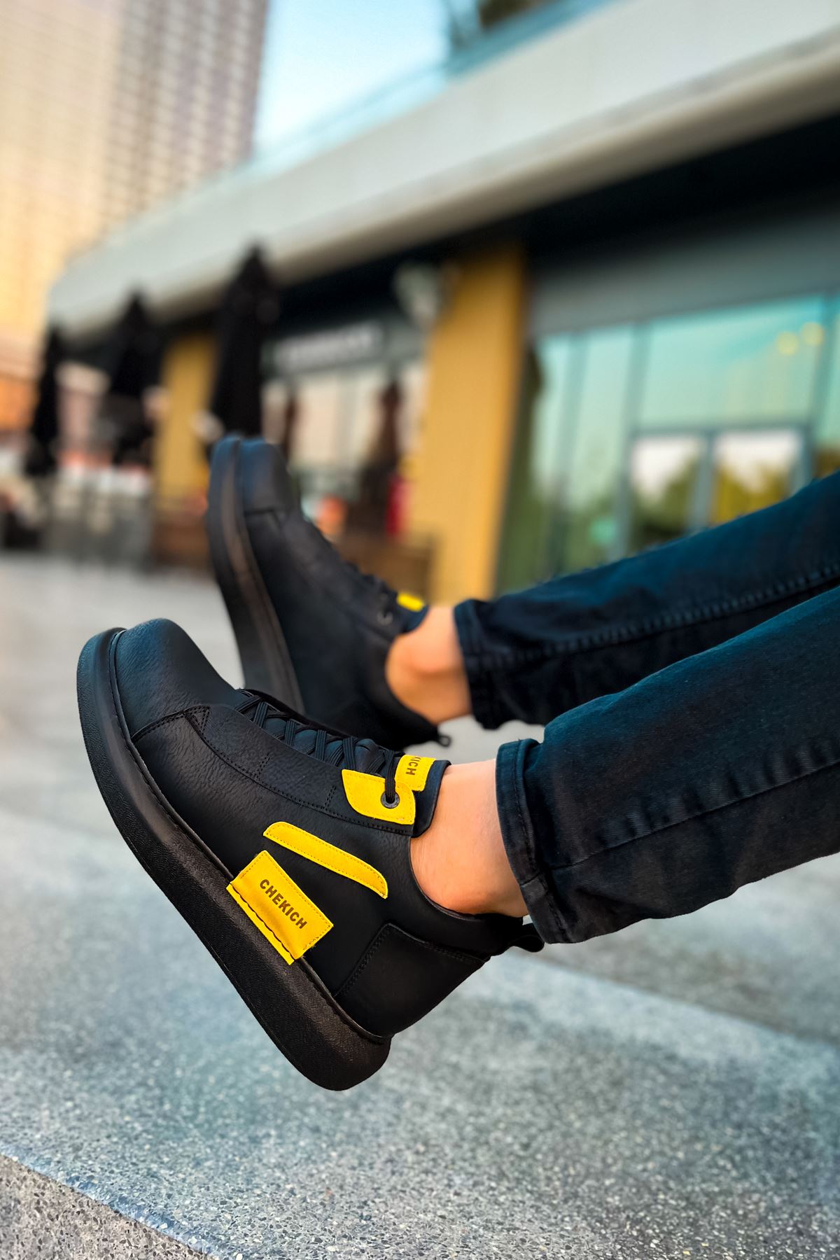 Bağcıklı Erkek Sneaker Bot Siyah Saks Mavi - Görsel 5