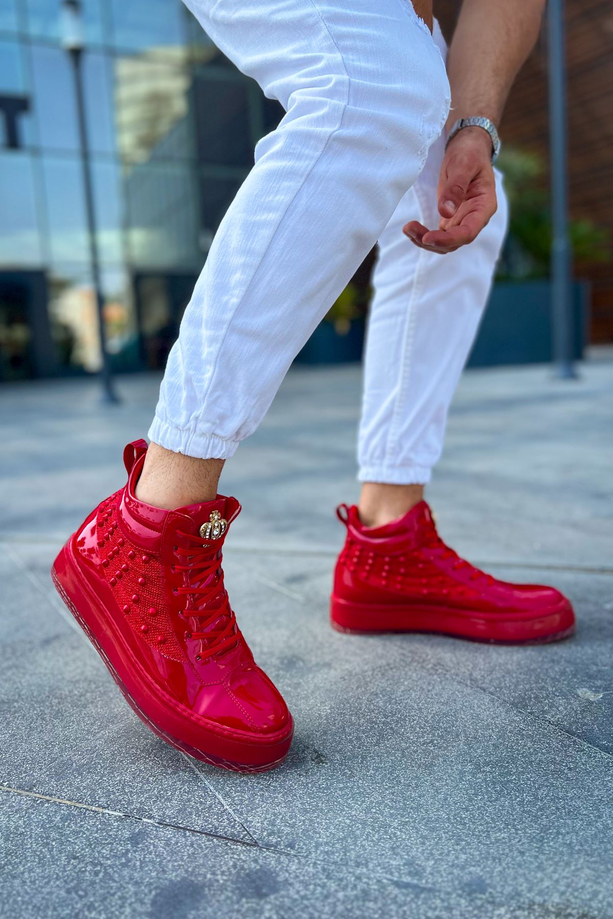 Bağcıklı Erkek Sneaker Bot Kırmızı - Görsel 4