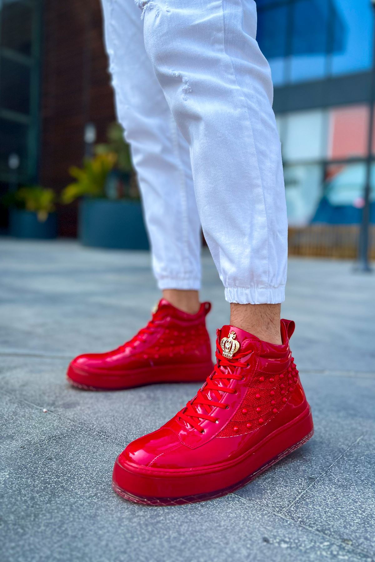 Bağcıklı Erkek Sneaker Bot Kırmızı - Görsel 5