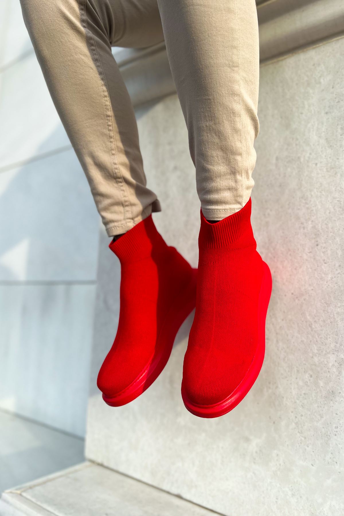 Düz Triko Erkek Sneaker Bot Kırmızı - Görsel 2