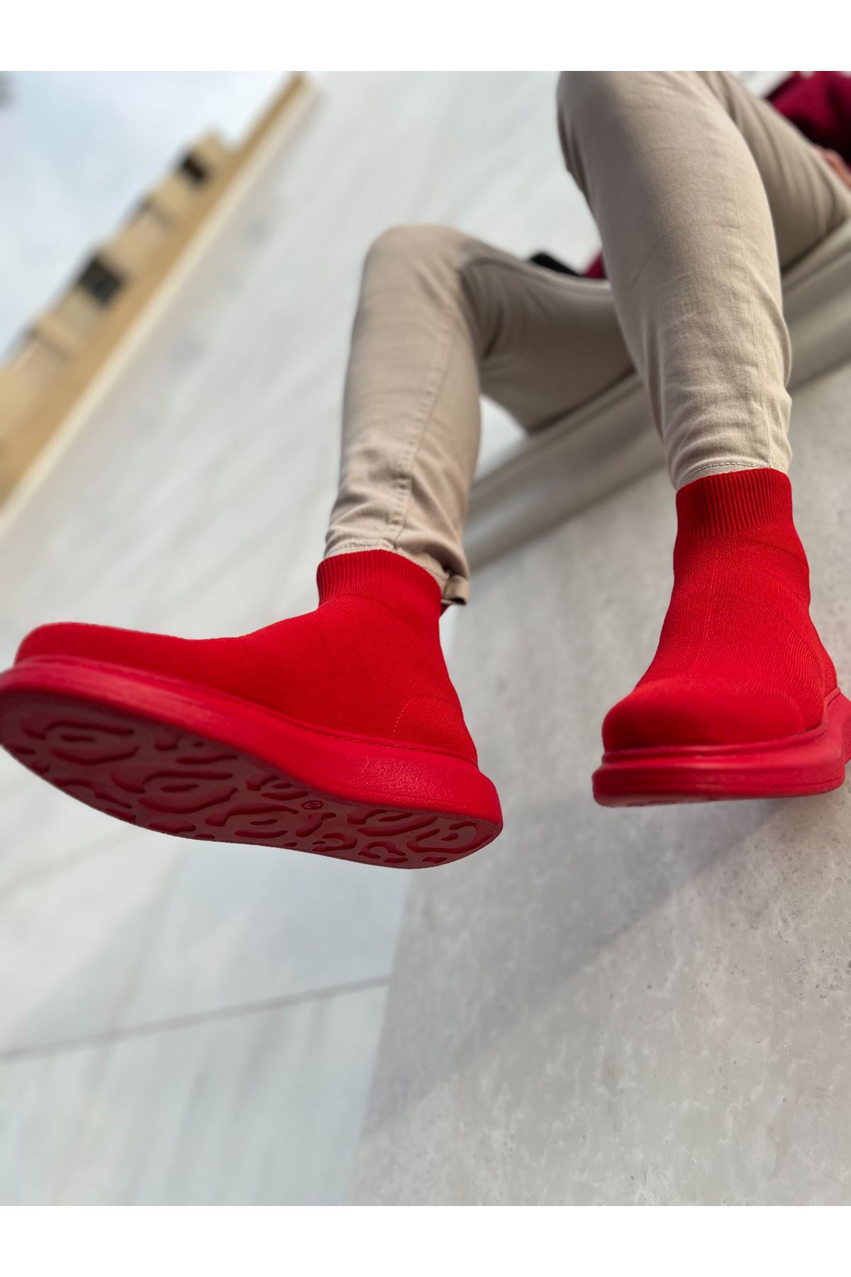 Düz Triko Erkek Sneaker Bot Kırmızı - Görsel 4