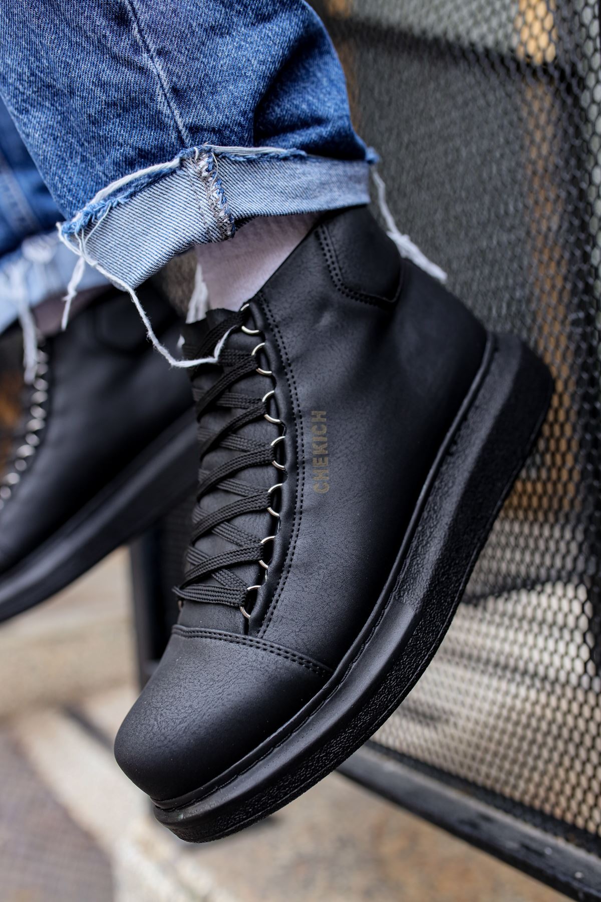 Bağcıklı Erkek Sneaker Bot Siyah - Görsel 3