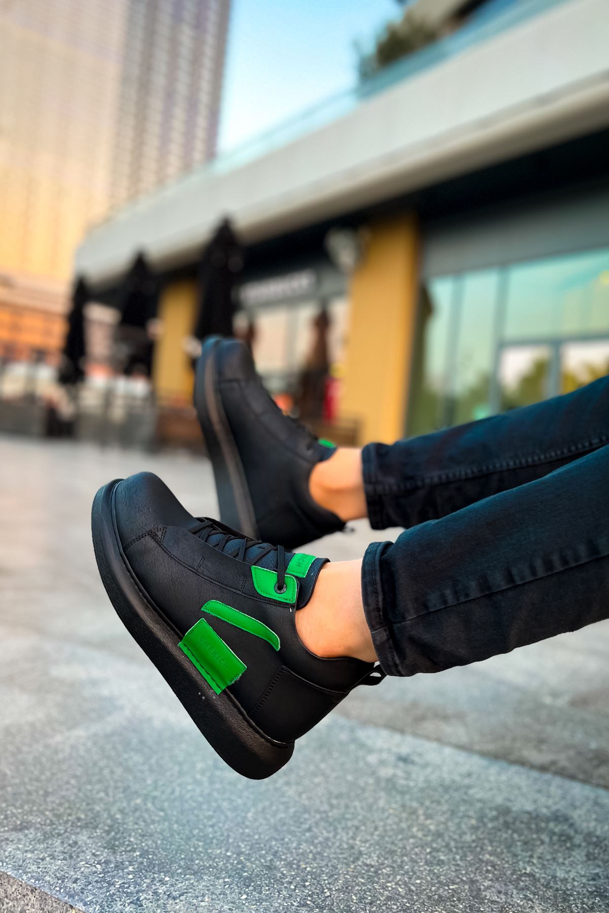 Bağcıklı Erkek Sneaker Bot Siyah Yeşil - Görsel 5