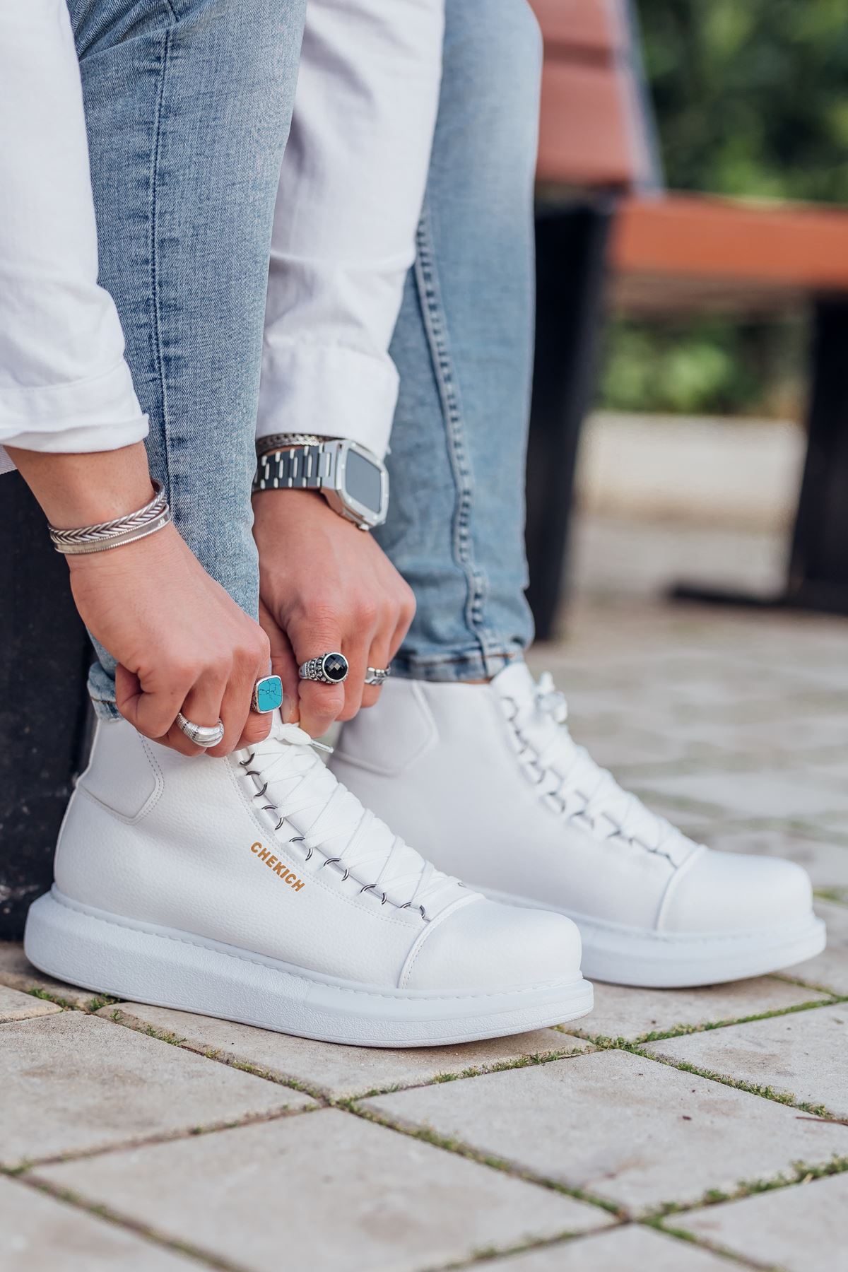 Bağcıklı Erkek Sneaker Bot Beyaz - Görsel 2