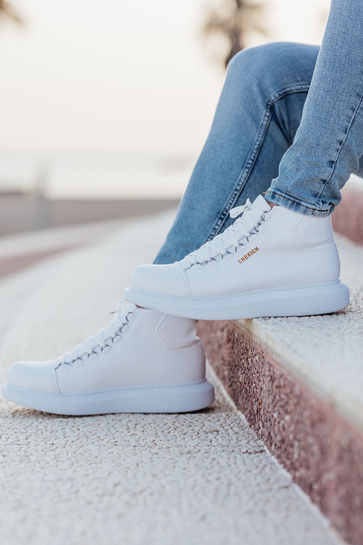 Bağcıklı Erkek Sneaker Bot Beyaz - Görsel 5