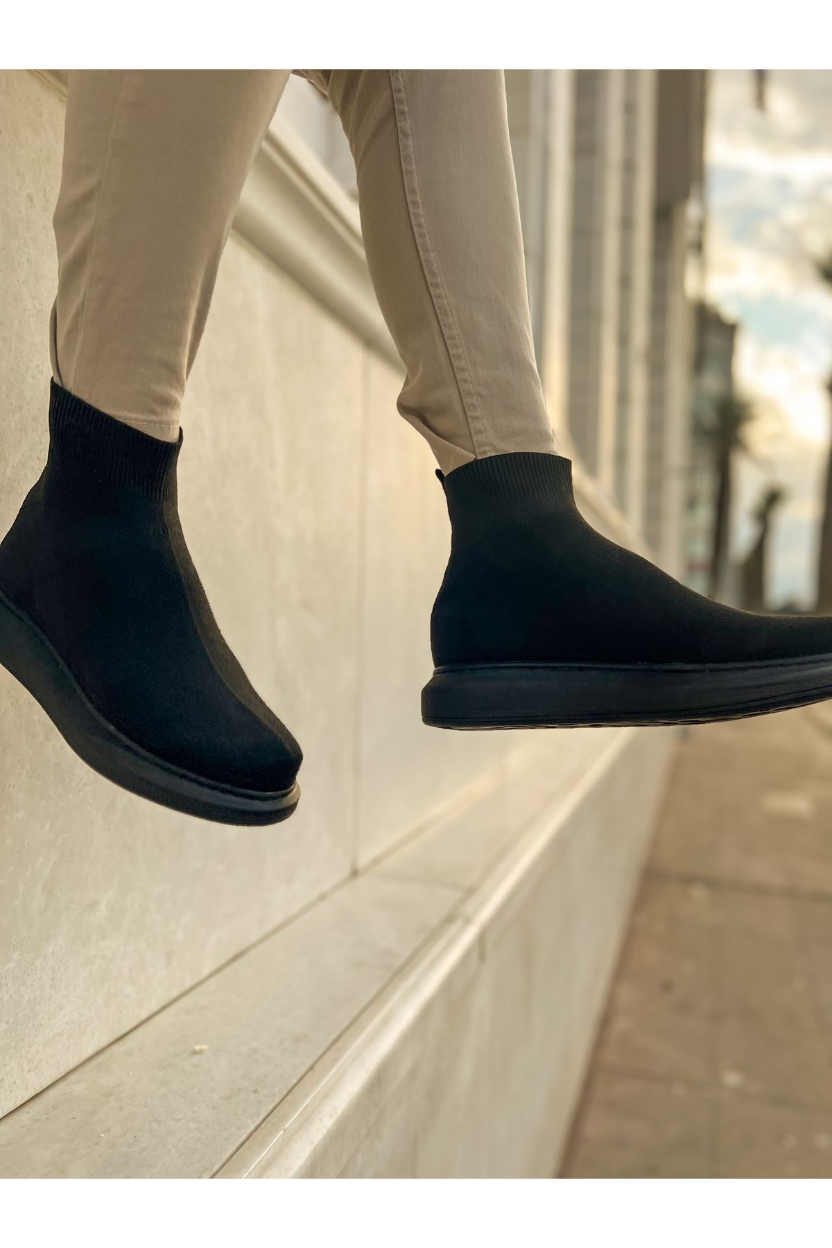 Düz Triko Erkek Sneaker Bot Siyah - Görsel 3