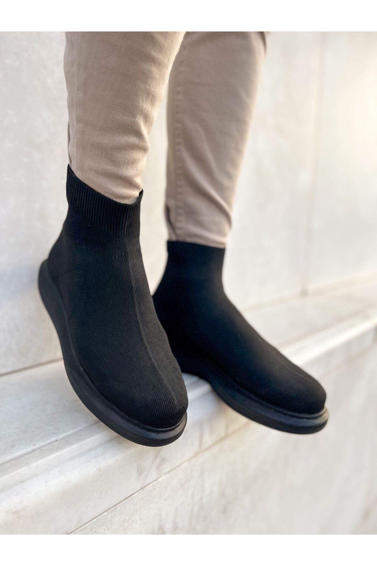 Düz Triko Erkek Sneaker Bot Siyah - Görsel 4