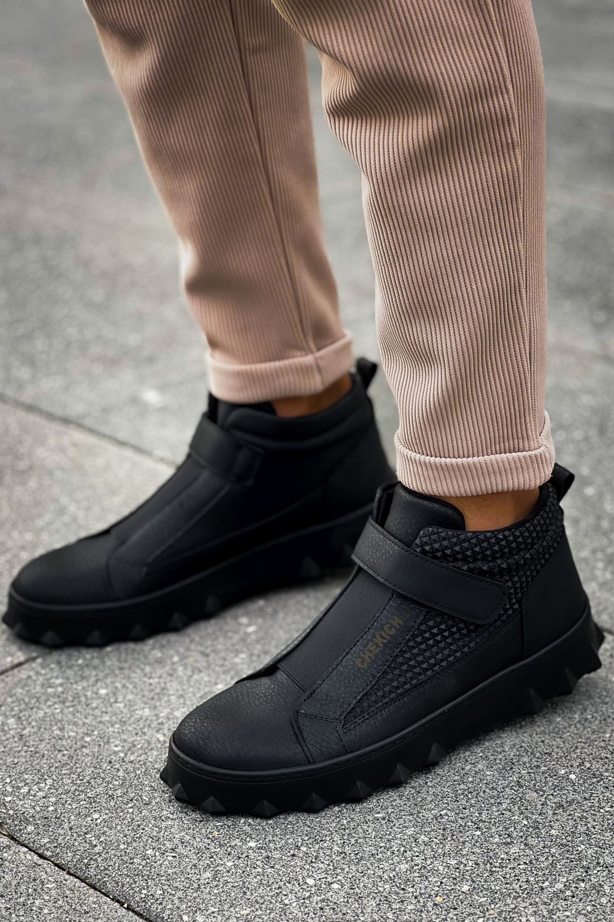 Cırtlı Erkek Sneaker Bot Siyah - Görsel 4