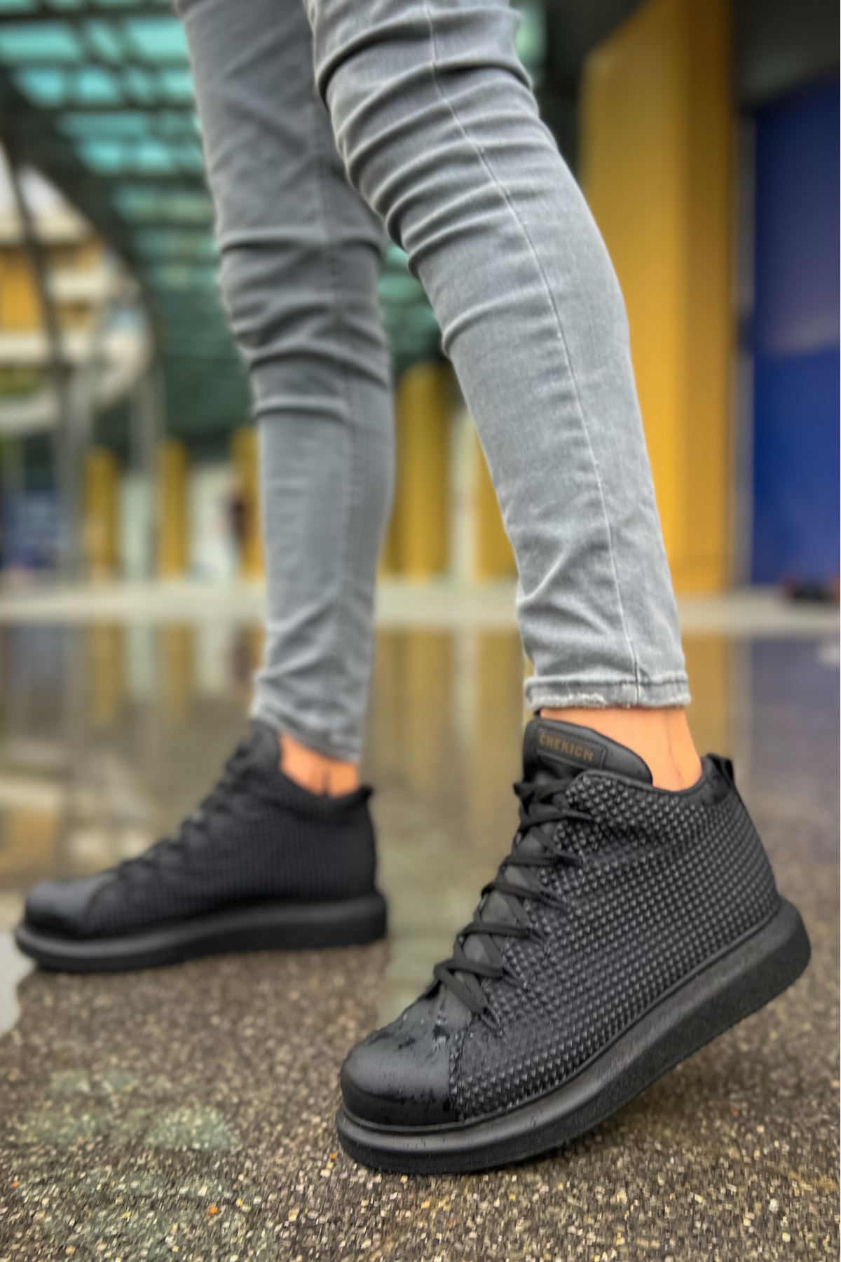 Bağcıklı Erkek Sneaker Bot Siyah Siyah - Görsel 4