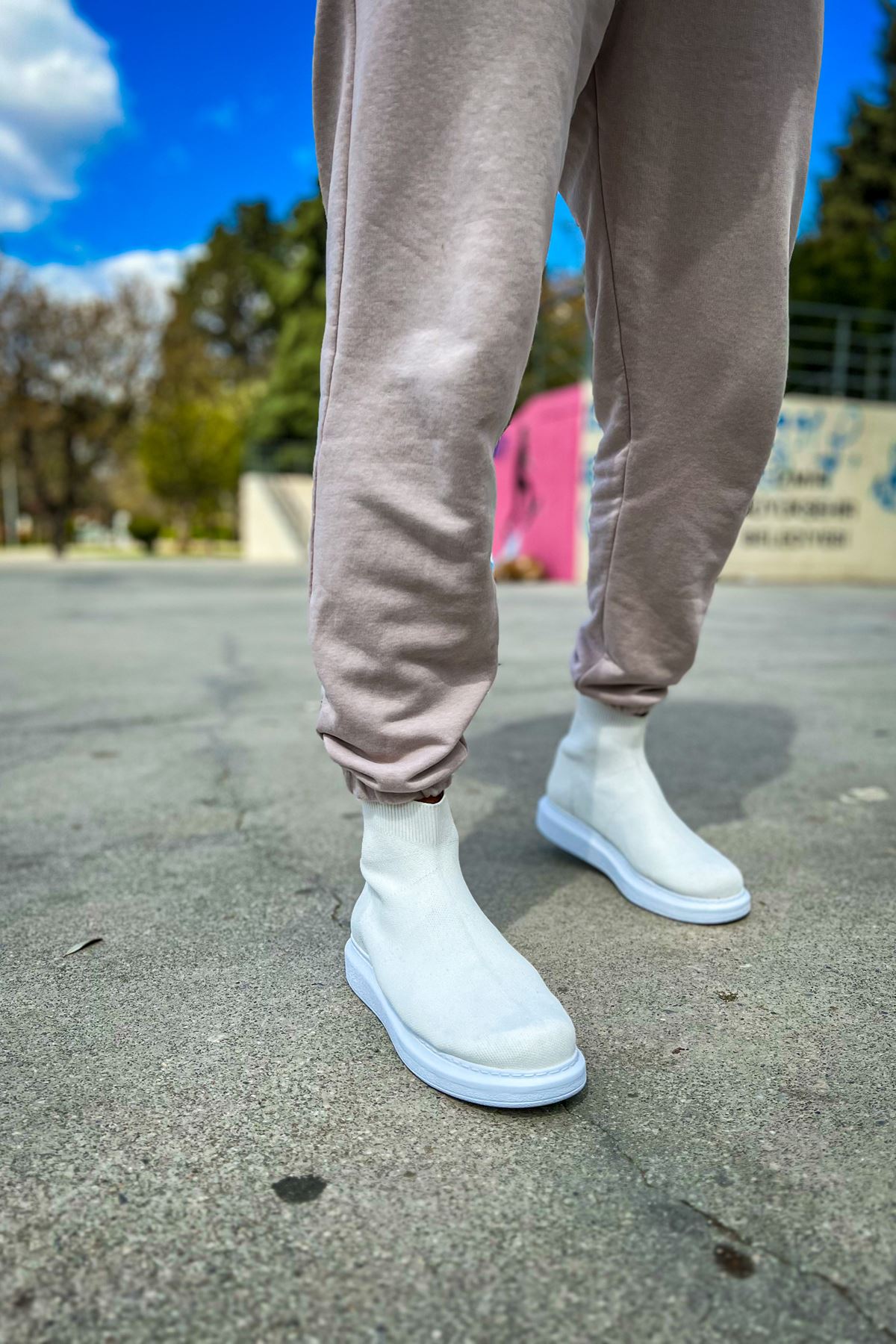 Düz Triko Erkek Sneaker Bot Beyaz - Görsel 3