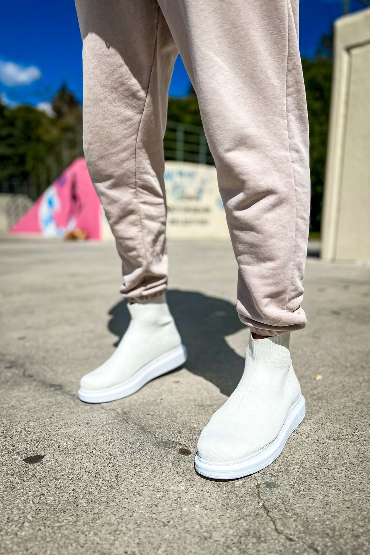 Düz Triko Erkek Sneaker Bot Beyaz - Görsel 4