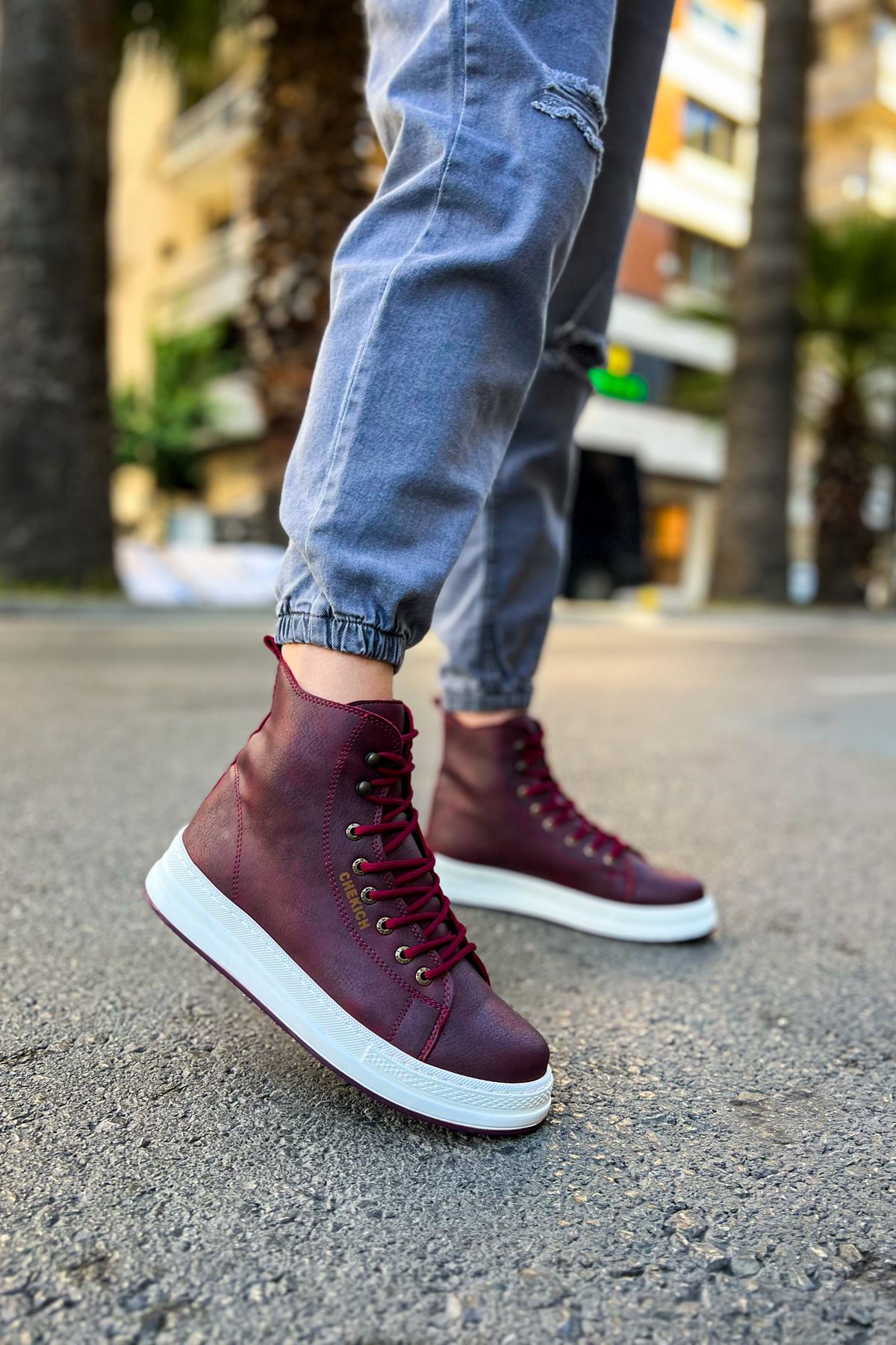 Bağcıklı Erkek Sneaker Bot Bordo - Görsel 4