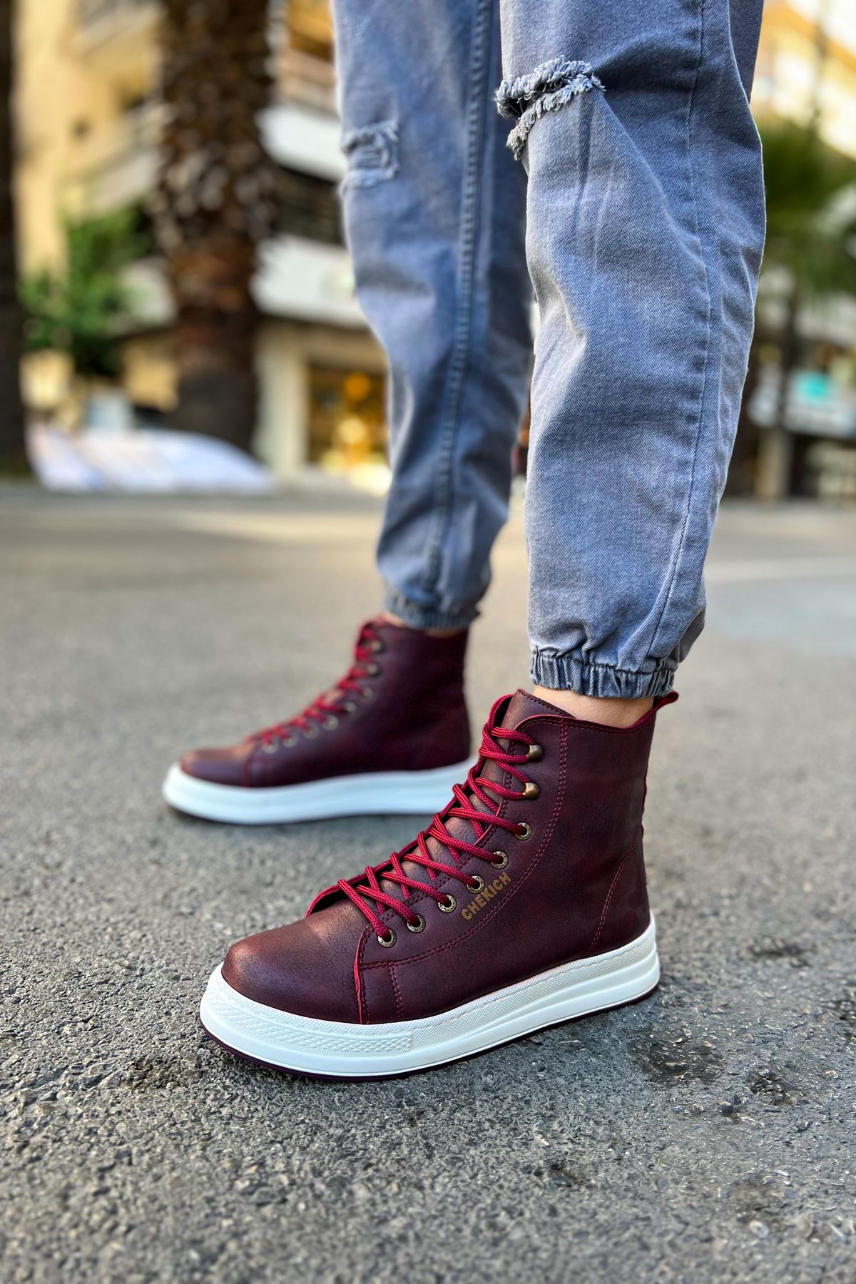 Bağcıklı Erkek Sneaker Bot Bordo - Görsel 5