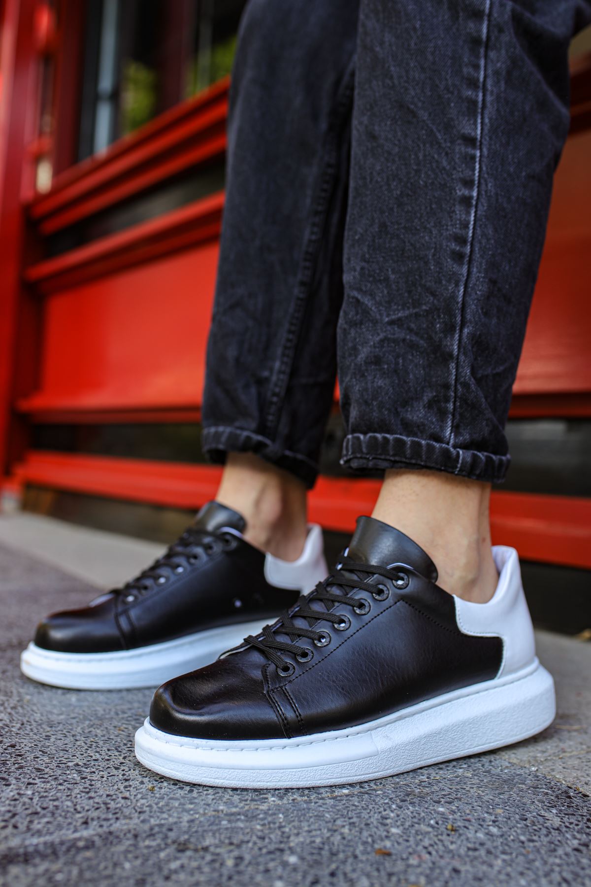 Bağcıklı Erkek Spor Ayakkabı Siyah Beyaz - Görsel 4