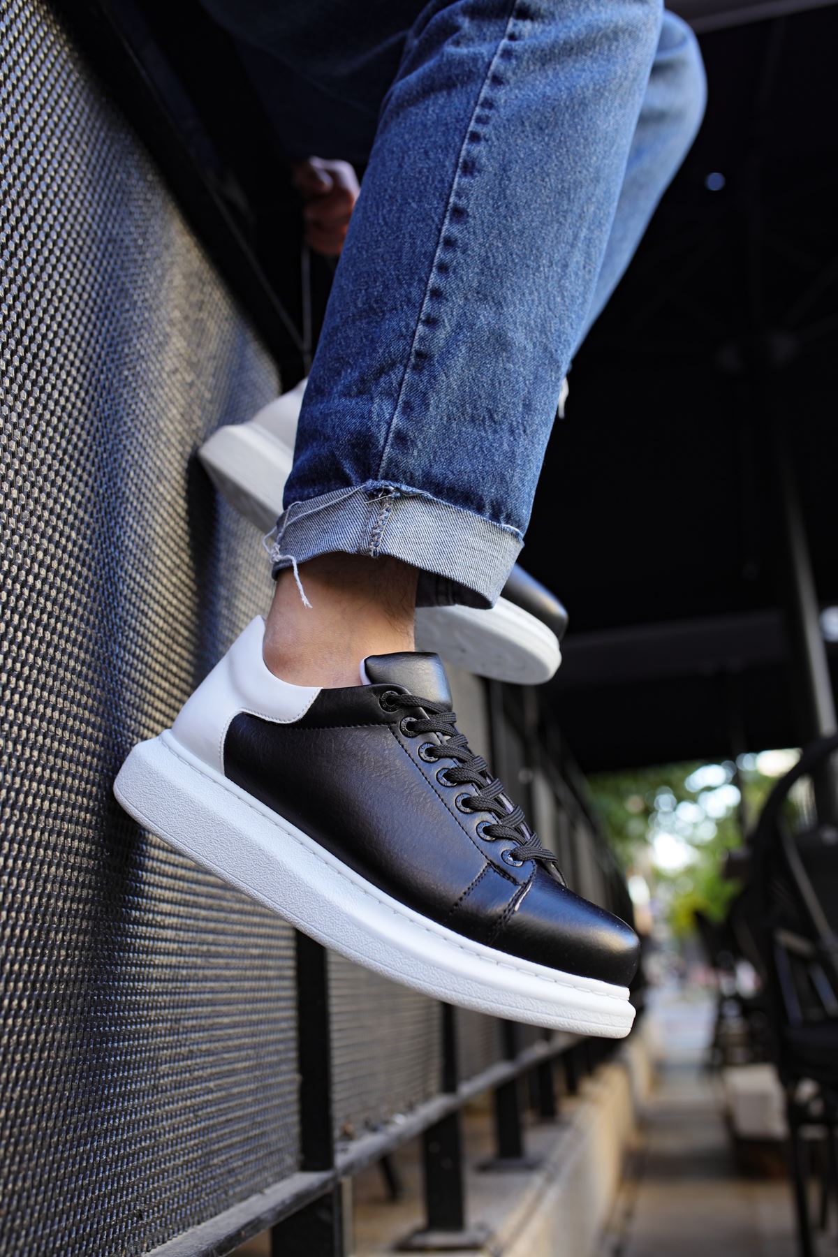 Bağcıklı Erkek Spor Ayakkabı Siyah Beyaz - Görsel 5