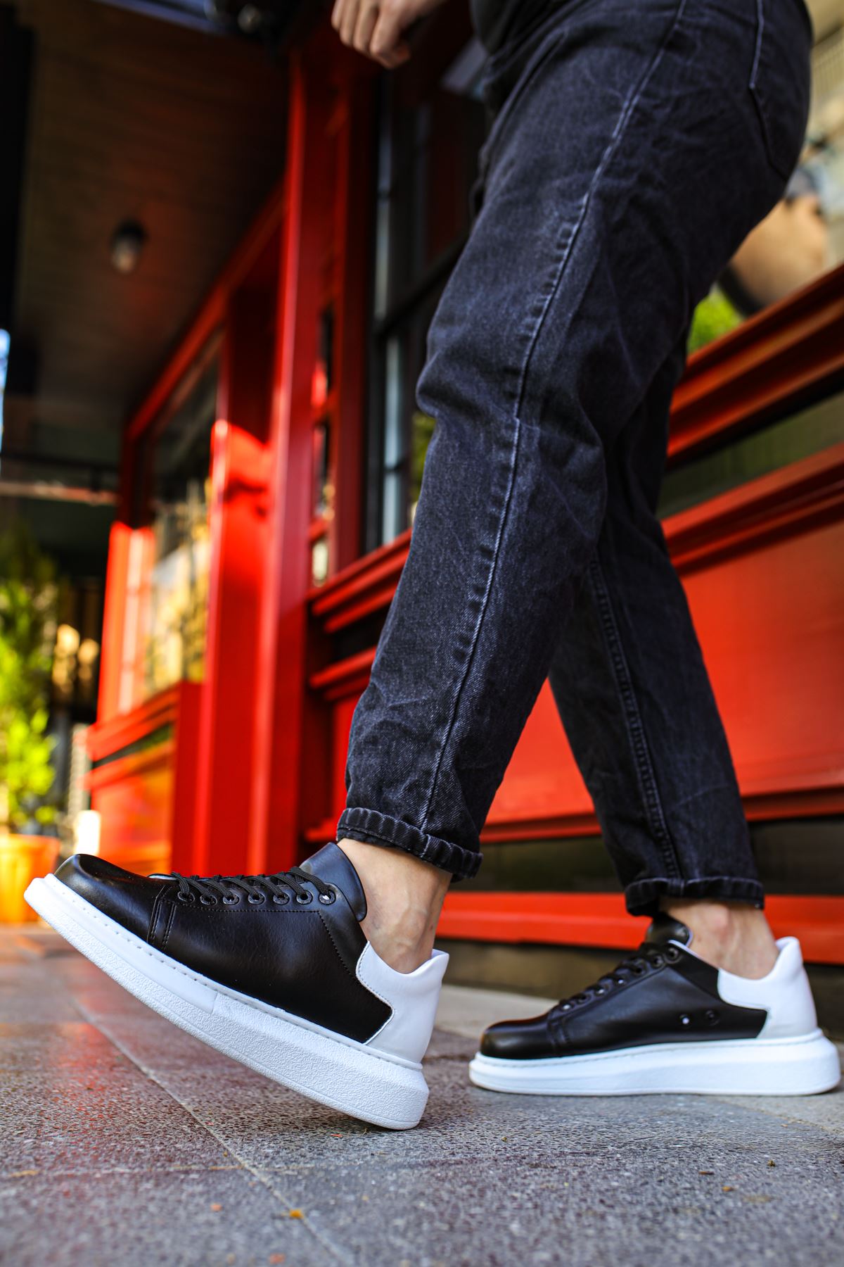 Bağcıklı Erkek Spor Ayakkabı Siyah Beyaz - Görsel 7