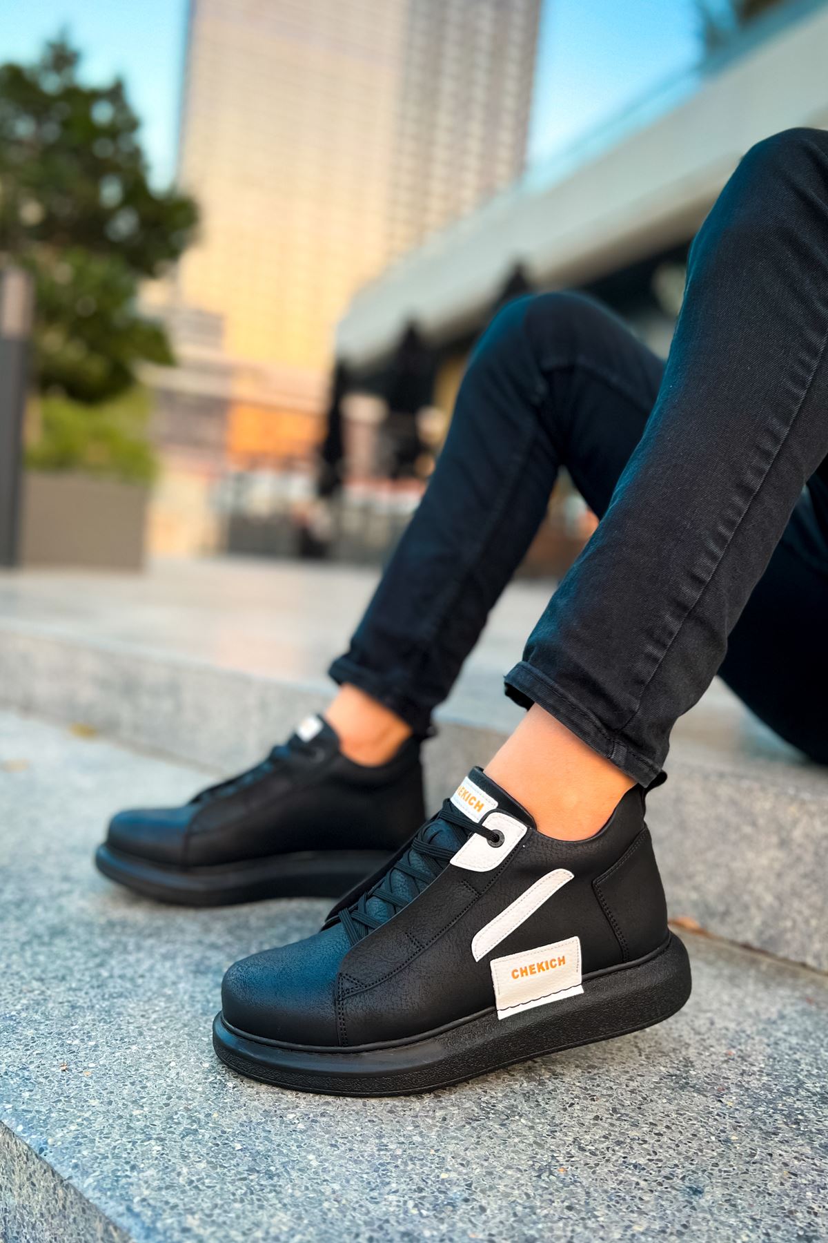 Bağcıklı Erkek Sneaker Bot Siyah Beyaz - Görsel 4