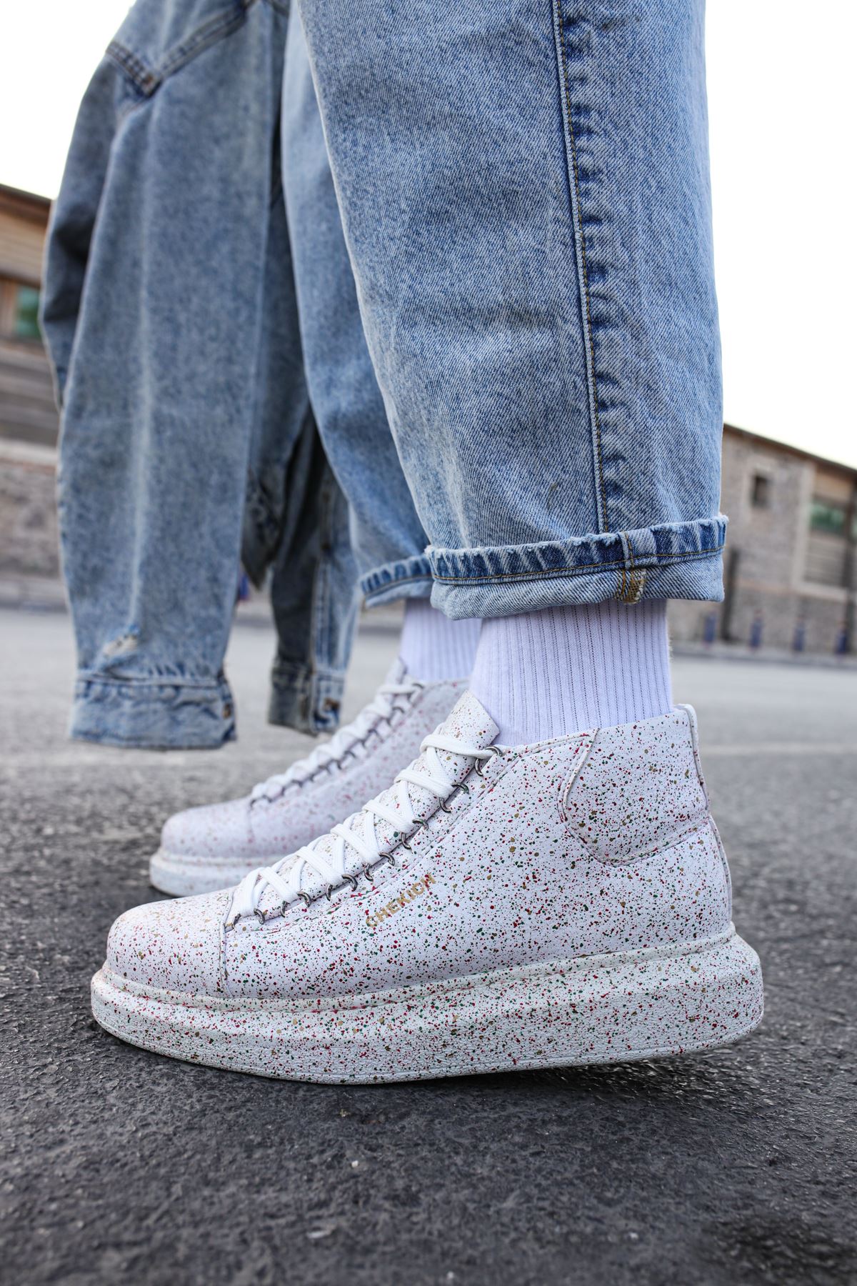 Bağcıklı Erkek Sneaker Bot Kırmızı Yeşil Sim - Görsel 2