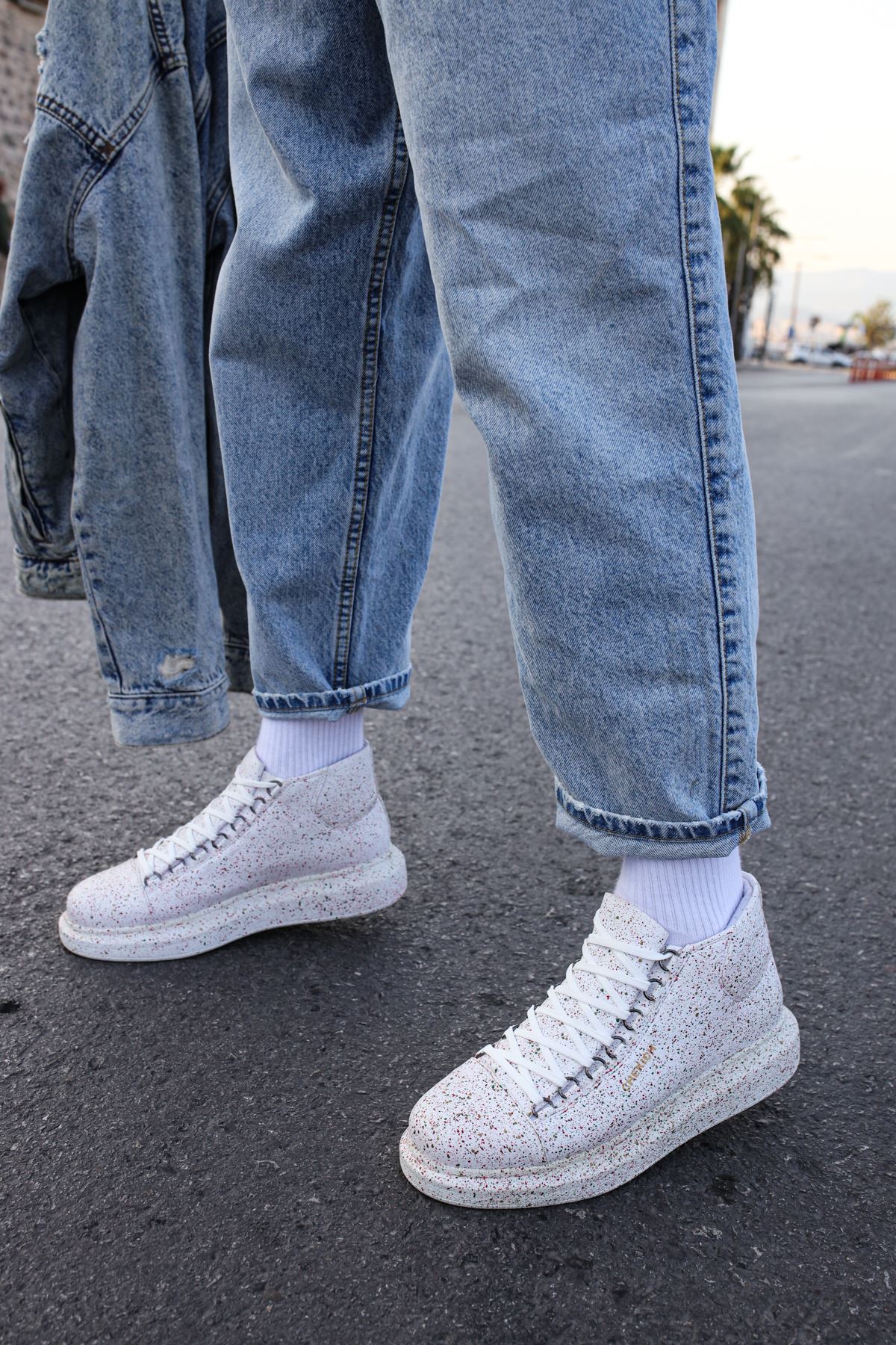 Bağcıklı Erkek Sneaker Bot Kırmızı Yeşil Sim - Görsel 3