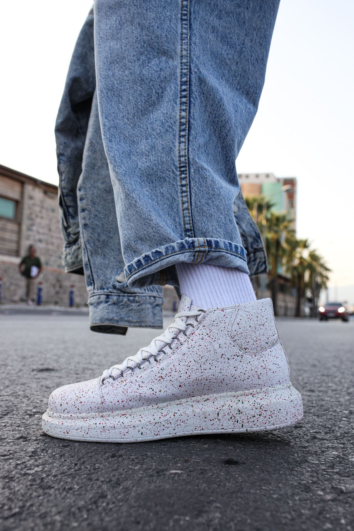 Bağcıklı Erkek Sneaker Bot Kırmızı Yeşil Sim - Görsel 4