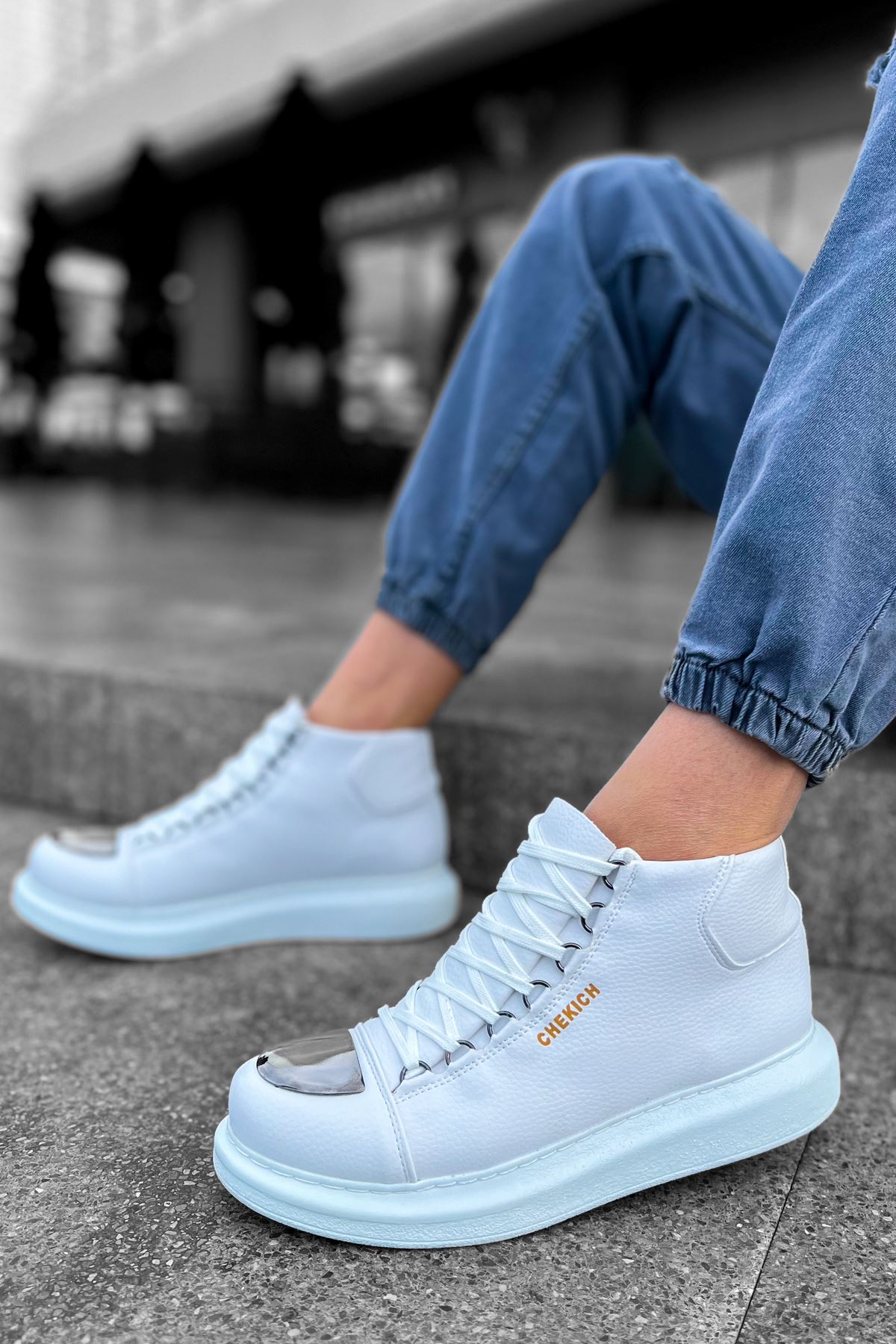 Bağcıklı Erkek Sneaker Bot Beyaz - Görsel 4