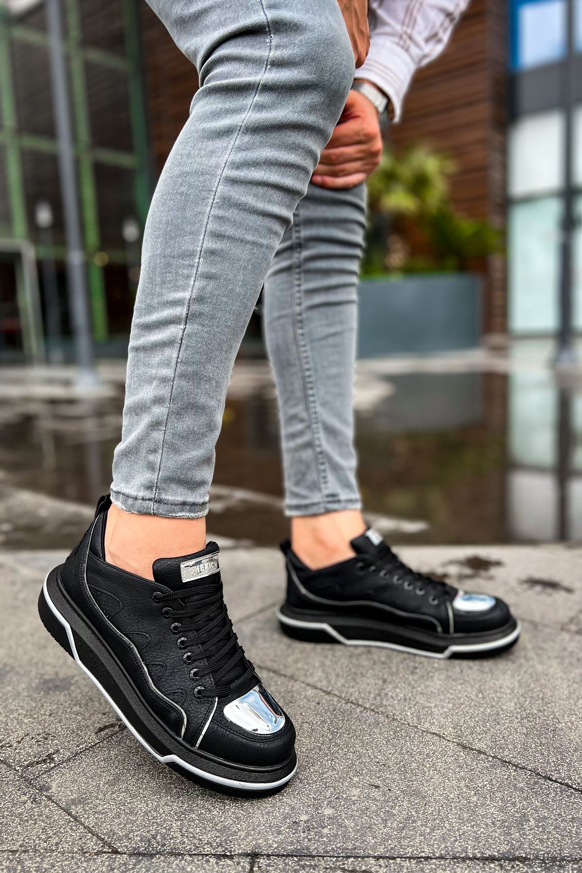 Bağcıklı Erkek Spor Ayakkabı Siyah Gümüş - Görsel 2