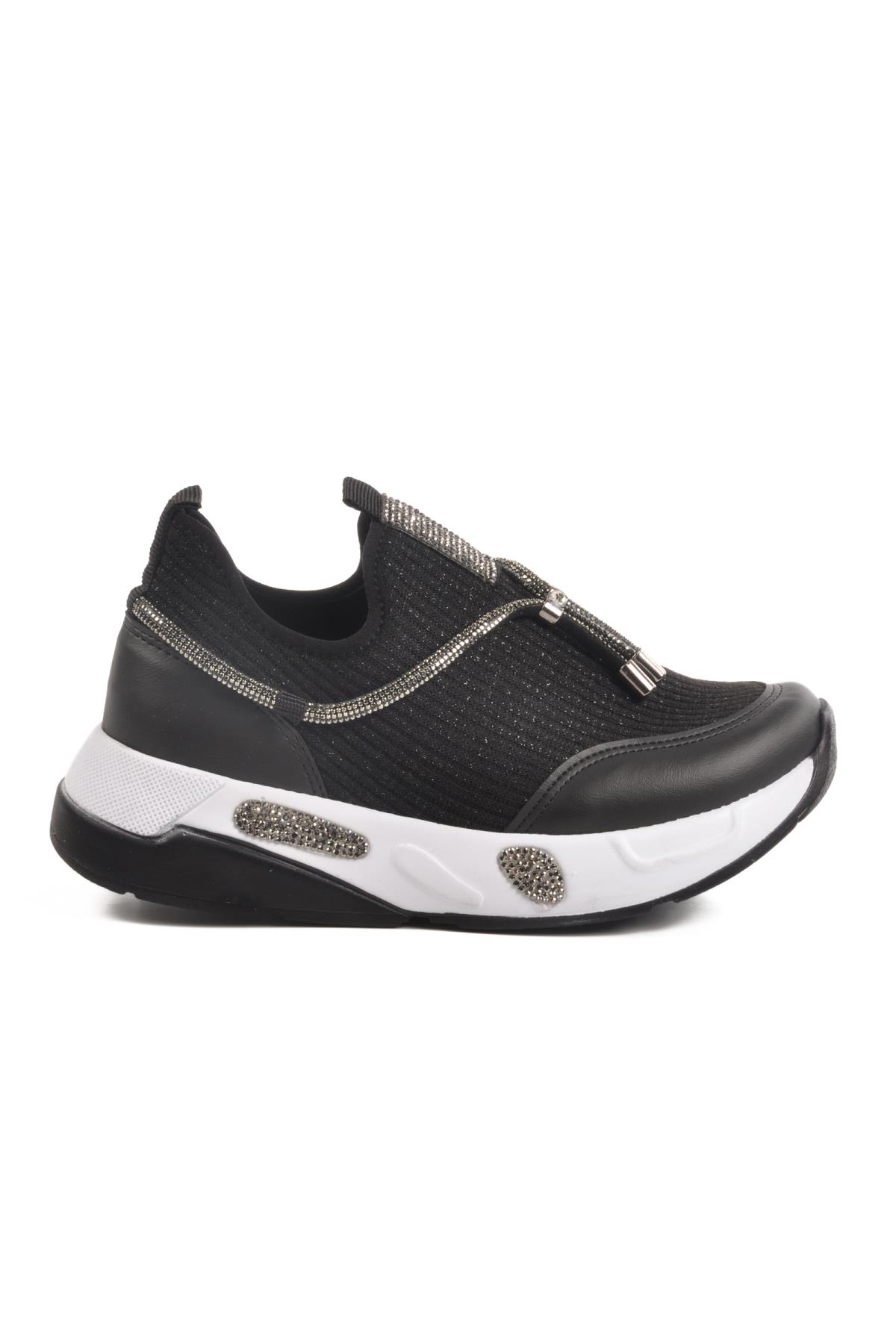 702498 Z Siyah-Beyaz Kadın Taşlı Günlük Ayakkabı - Görsel 4