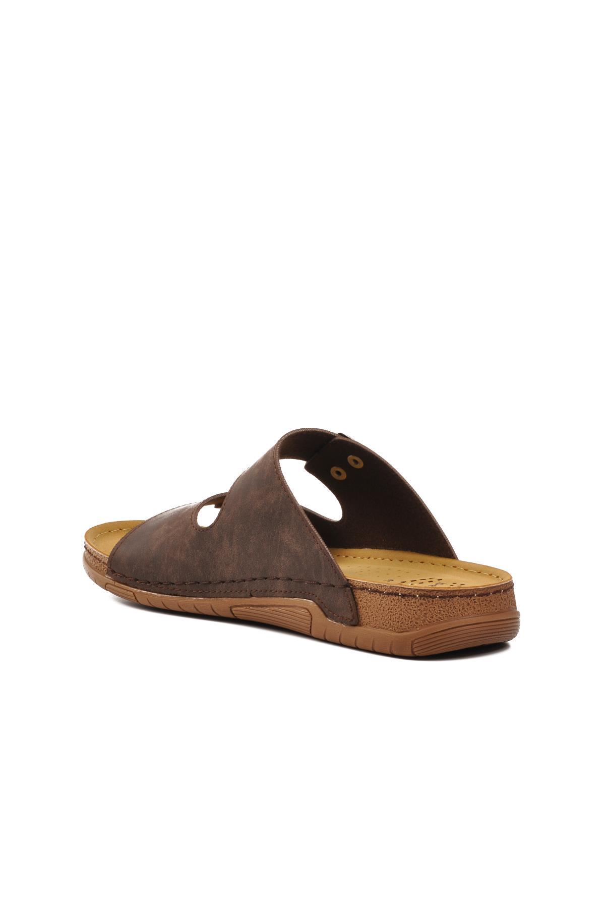 64.002 Kahve Çift Bantlı Erkek Terlik - Görsel 5