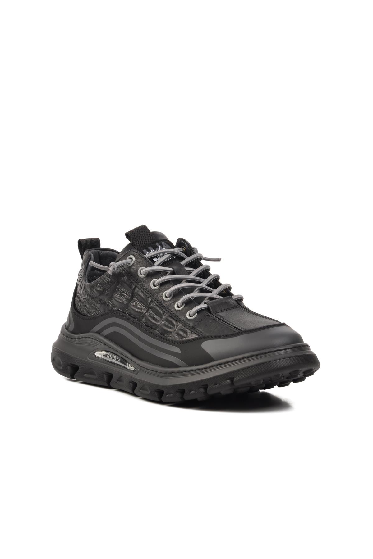 24Y590 Siyah Hakiki Deri Erkek Sneaker - Görsel 2