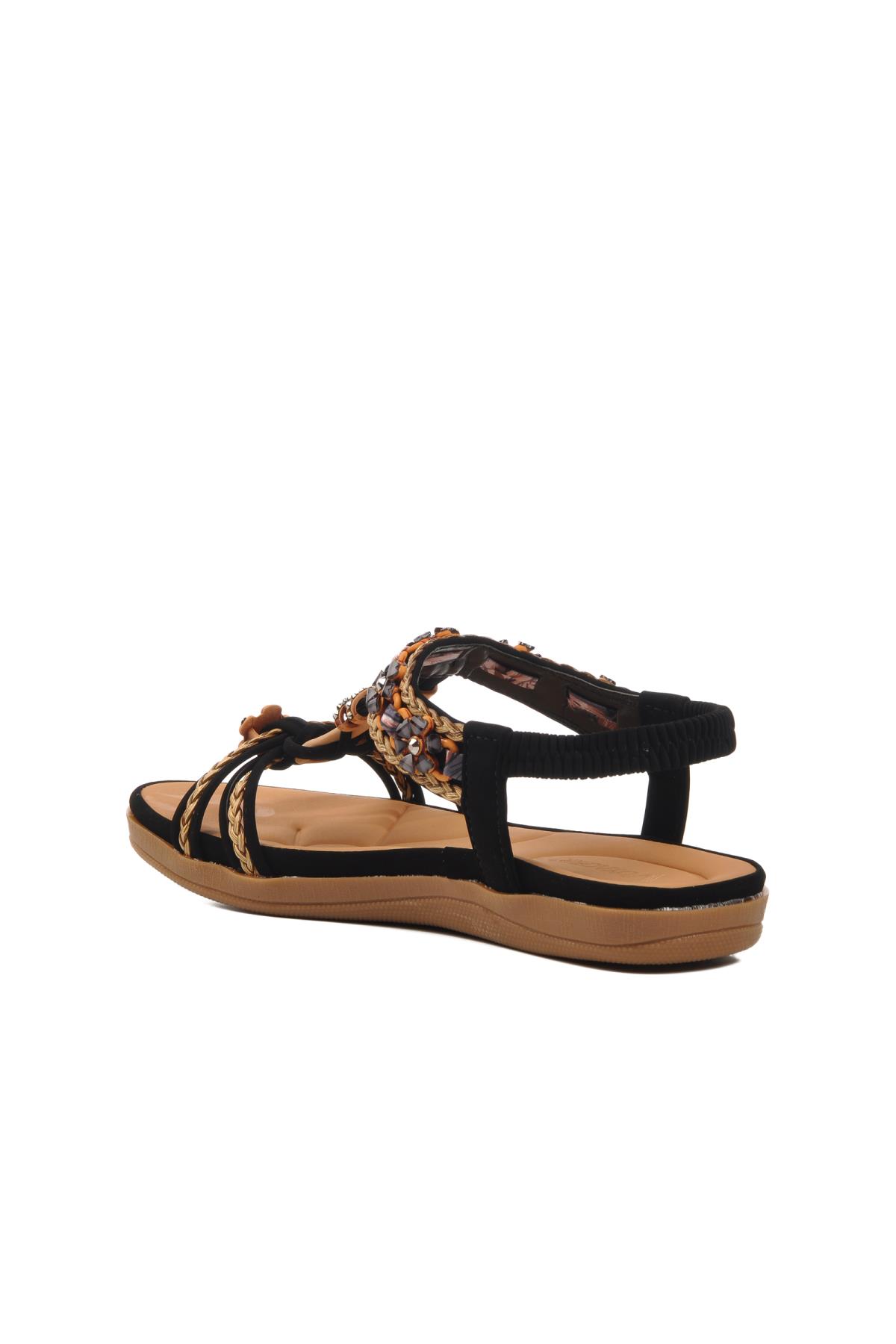 9636 Z Siyah Hakiki Deri Kadın Sandalet - Görsel 5