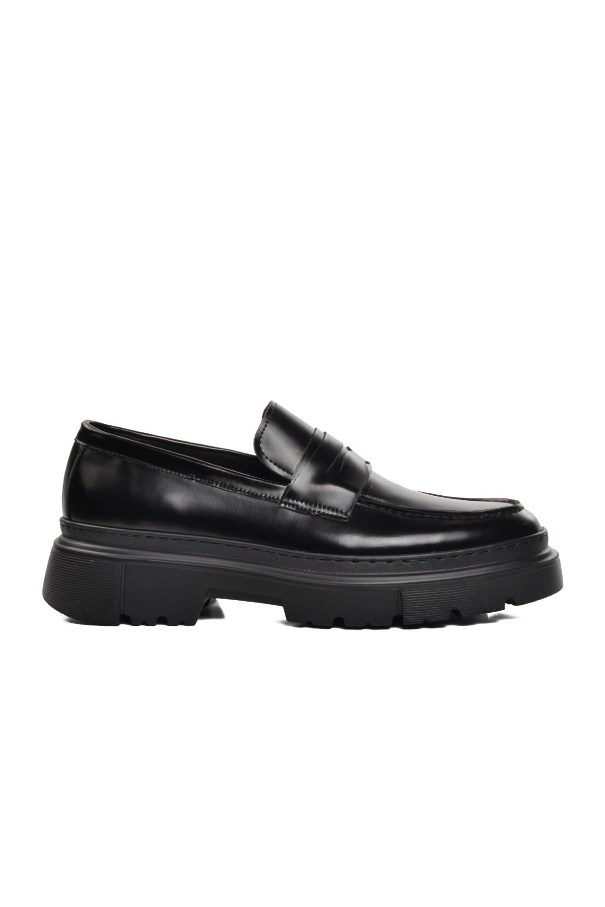 Premium 1308-5 Siyah Hakiki Deri Geniş Kalıp Erkek Klasik Ayakkabı - Görsel 3