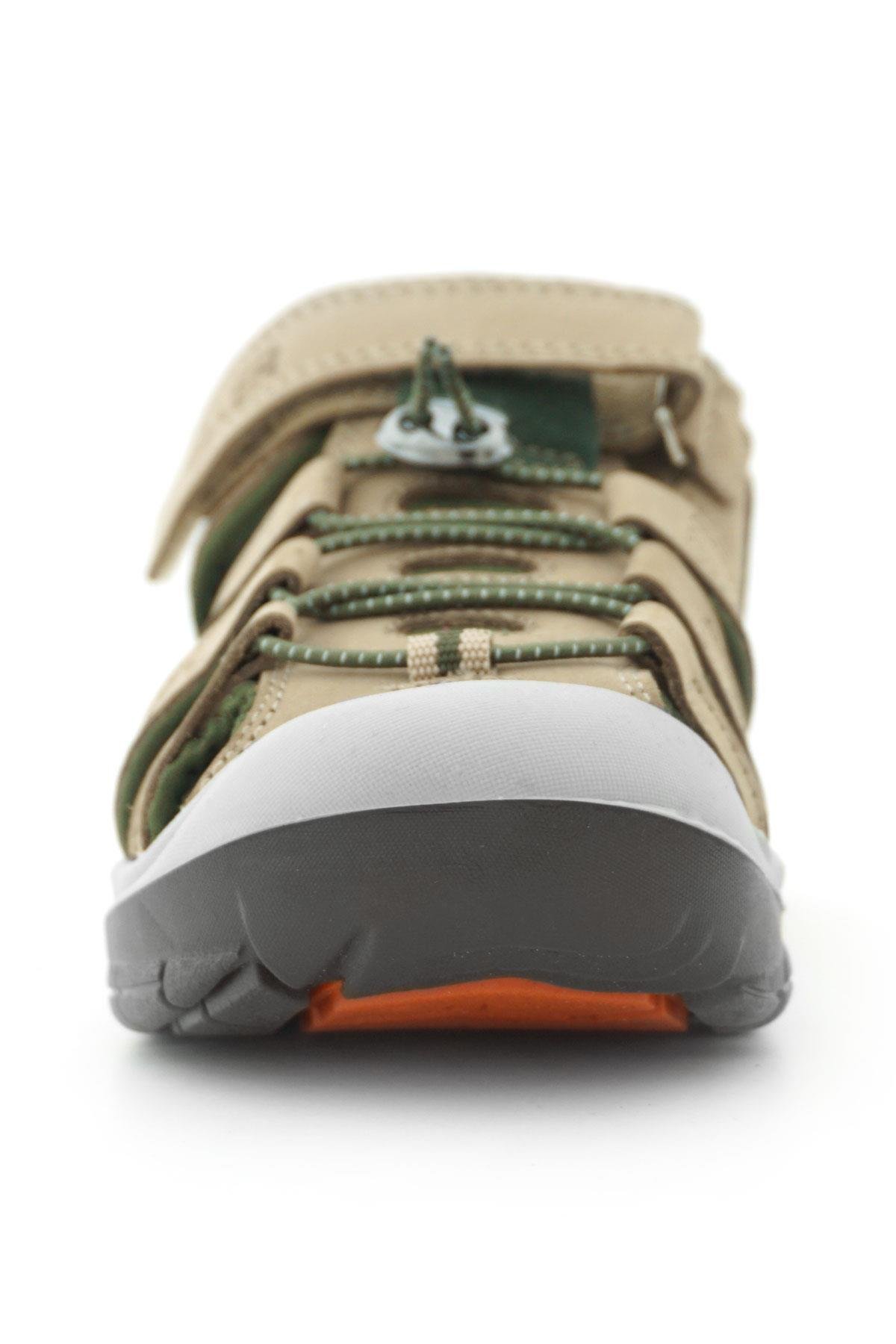 Hakiki Deri Kum Rengi Haki Yeşil Çocuk Sandalet - Görsel 5