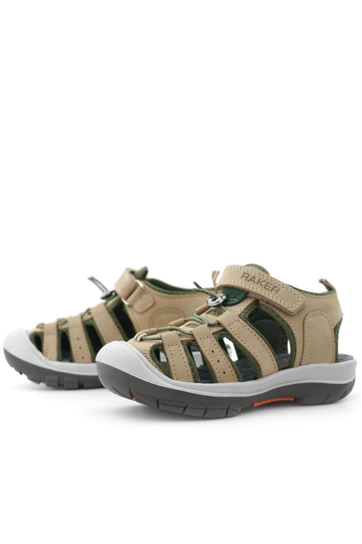 Hakiki Deri Kum Rengi Haki Yeşil Çocuk Sandalet - Görsel 7