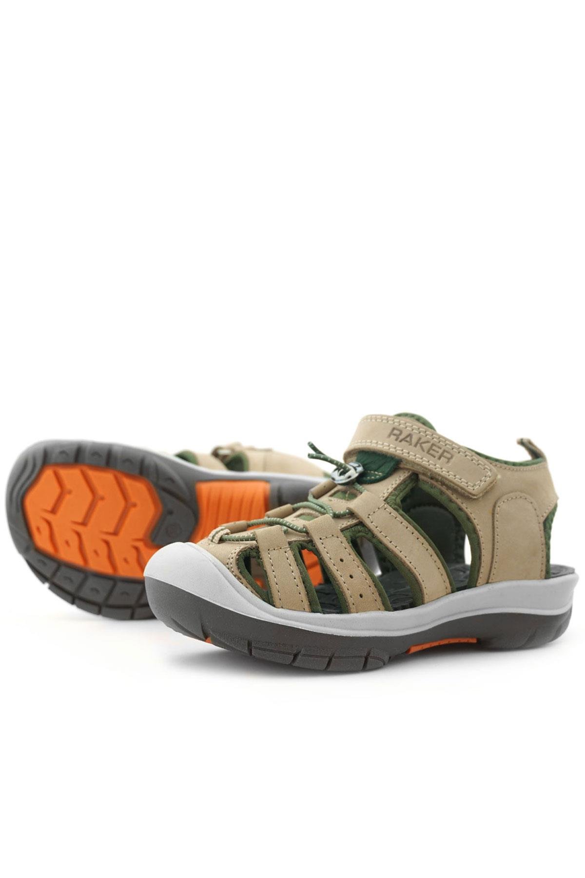 Hakiki Deri Kum Rengi Haki Yeşil Çocuk Sandalet - Görsel 8