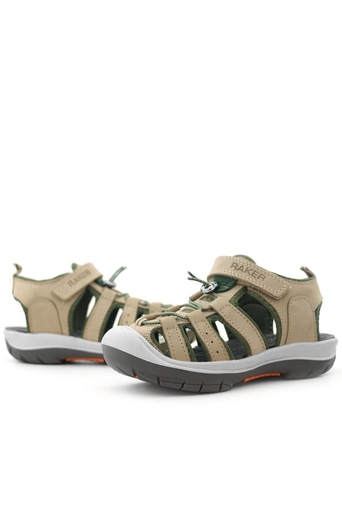 Hakiki Deri Kum Rengi Haki Yeşil Çocuk Sandalet - Görsel 9