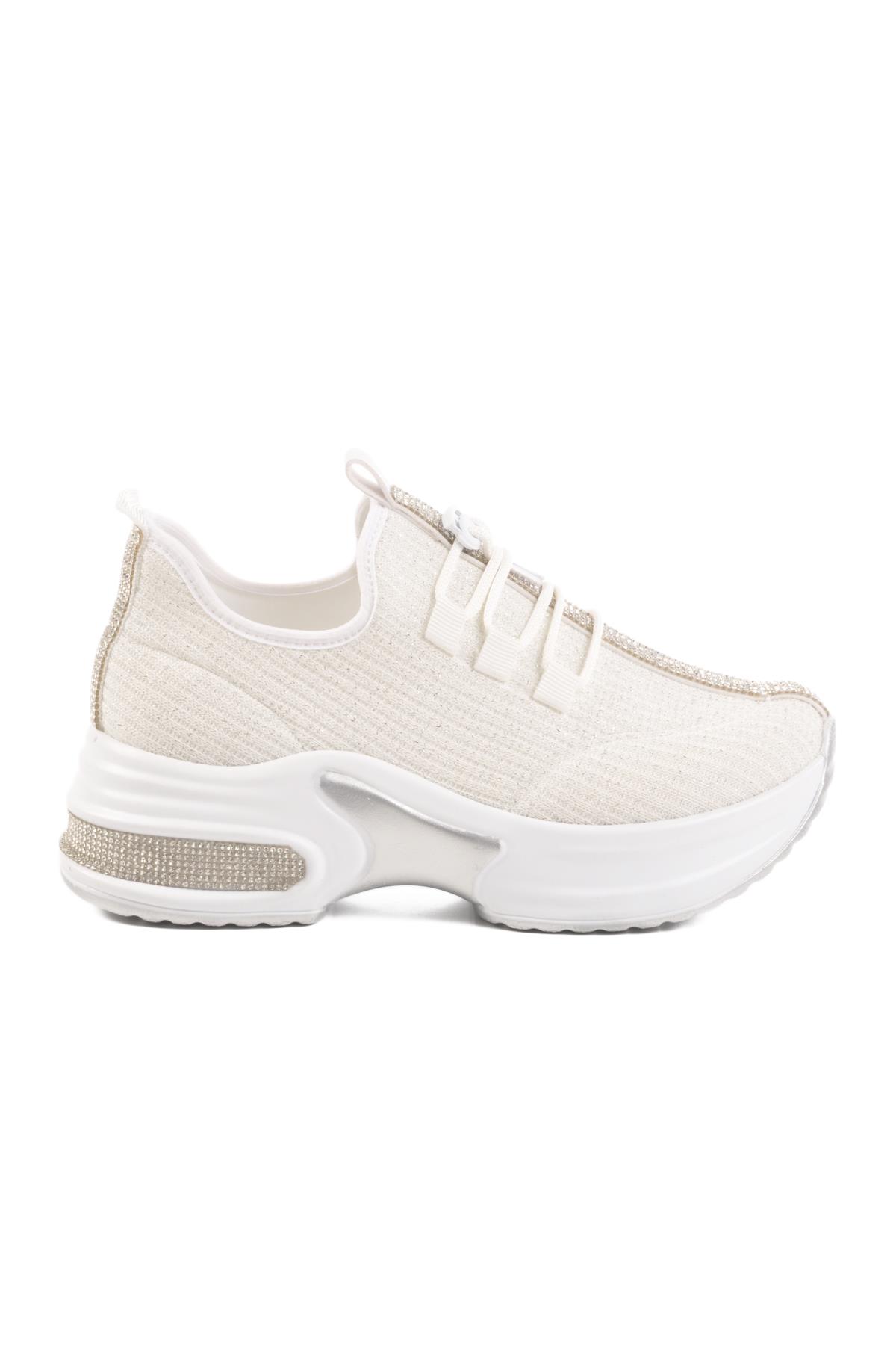 702322 Z Beyaz Kadın Taşlı Günlük Ayakkabı - Görsel 4