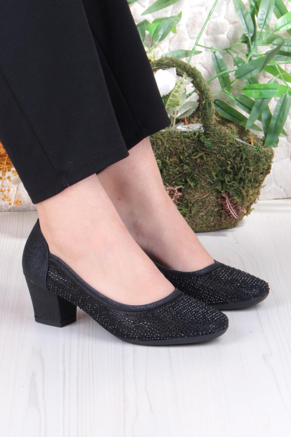 86005 Nur Dantel Taş Detaylı Alçak Topuklu Kadın Ayakkabı - Görsel 2