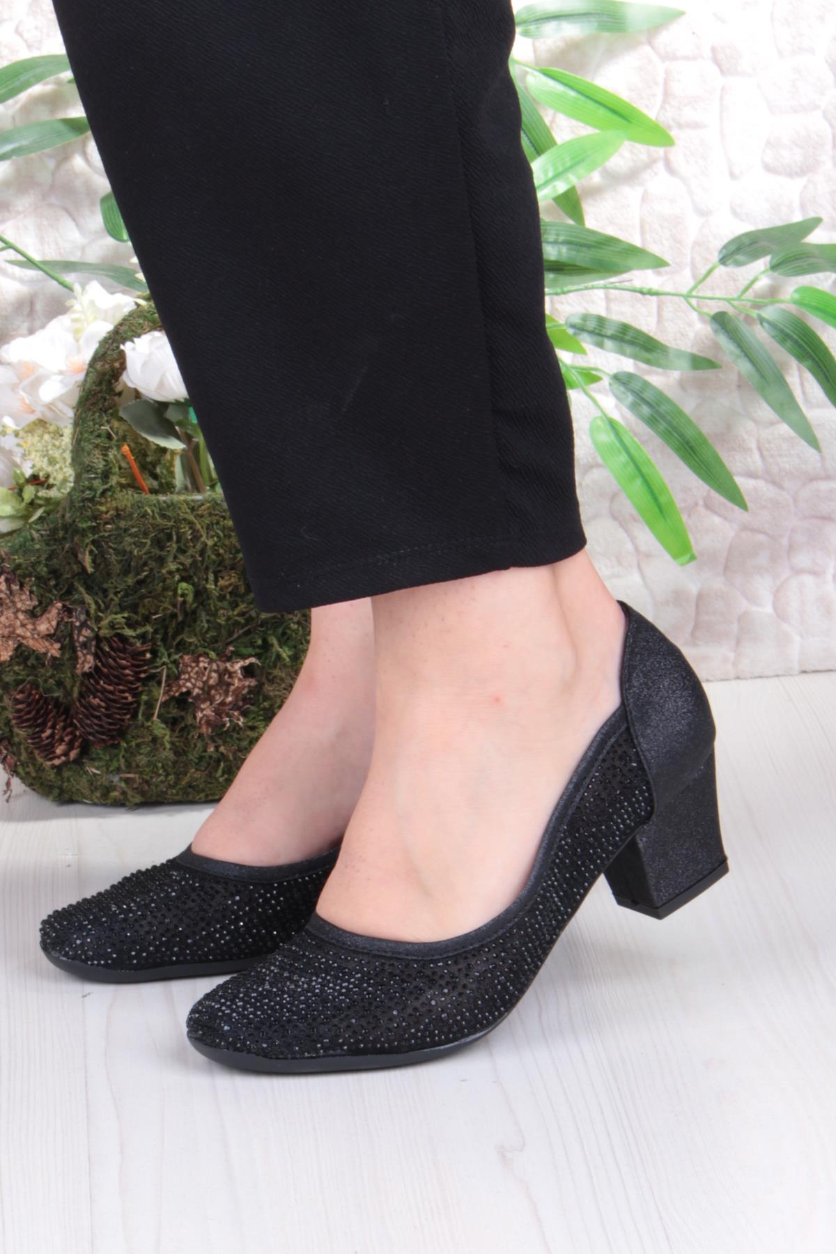 86005 Nur Dantel Taş Detaylı Alçak Topuklu Kadın Ayakkabı - Görsel 3