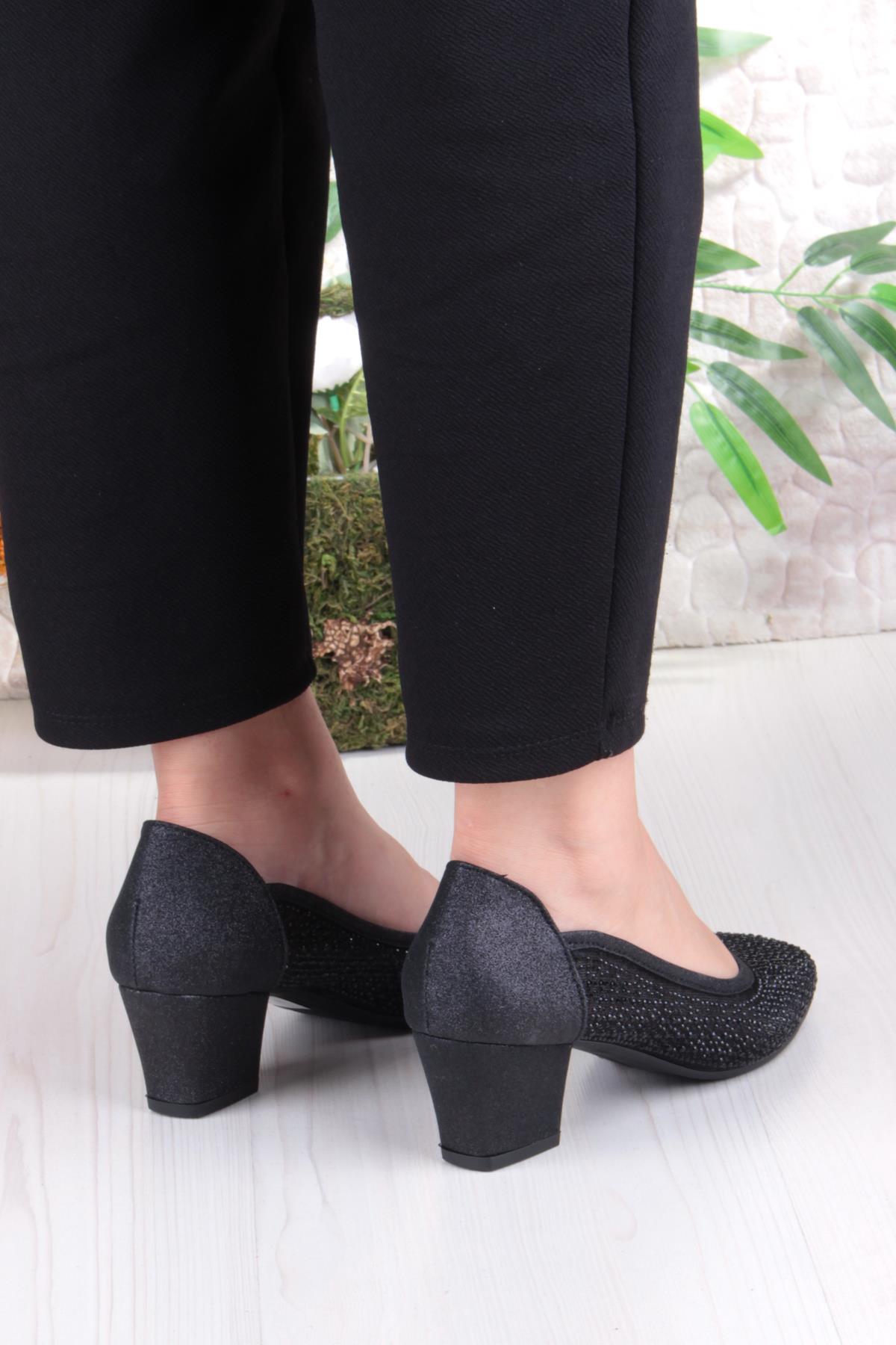86005 Nur Dantel Taş Detaylı Alçak Topuklu Kadın Ayakkabı - Görsel 5