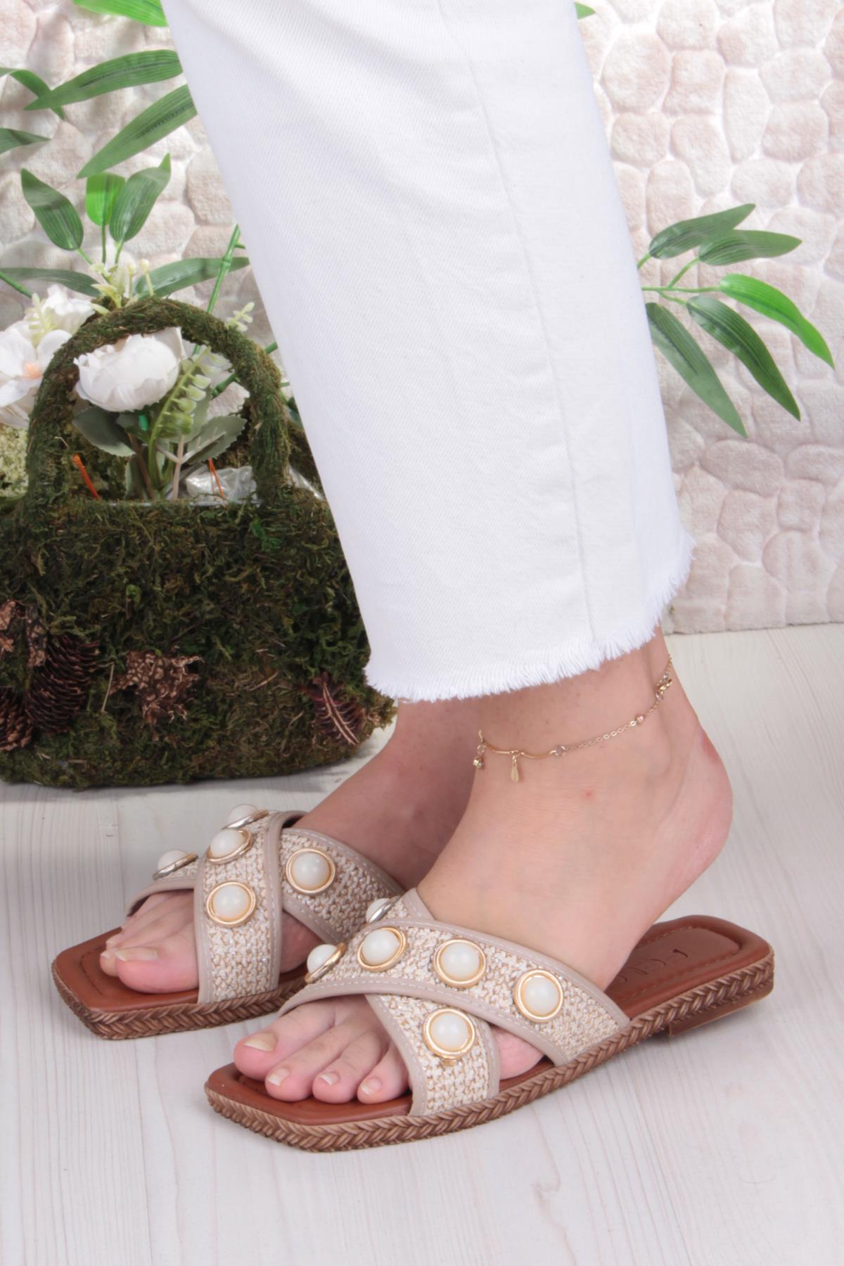 014-20 Fls Toka Detaylı Tatil Terliği Günlük Terlik Kadın Terlik - Görsel 3