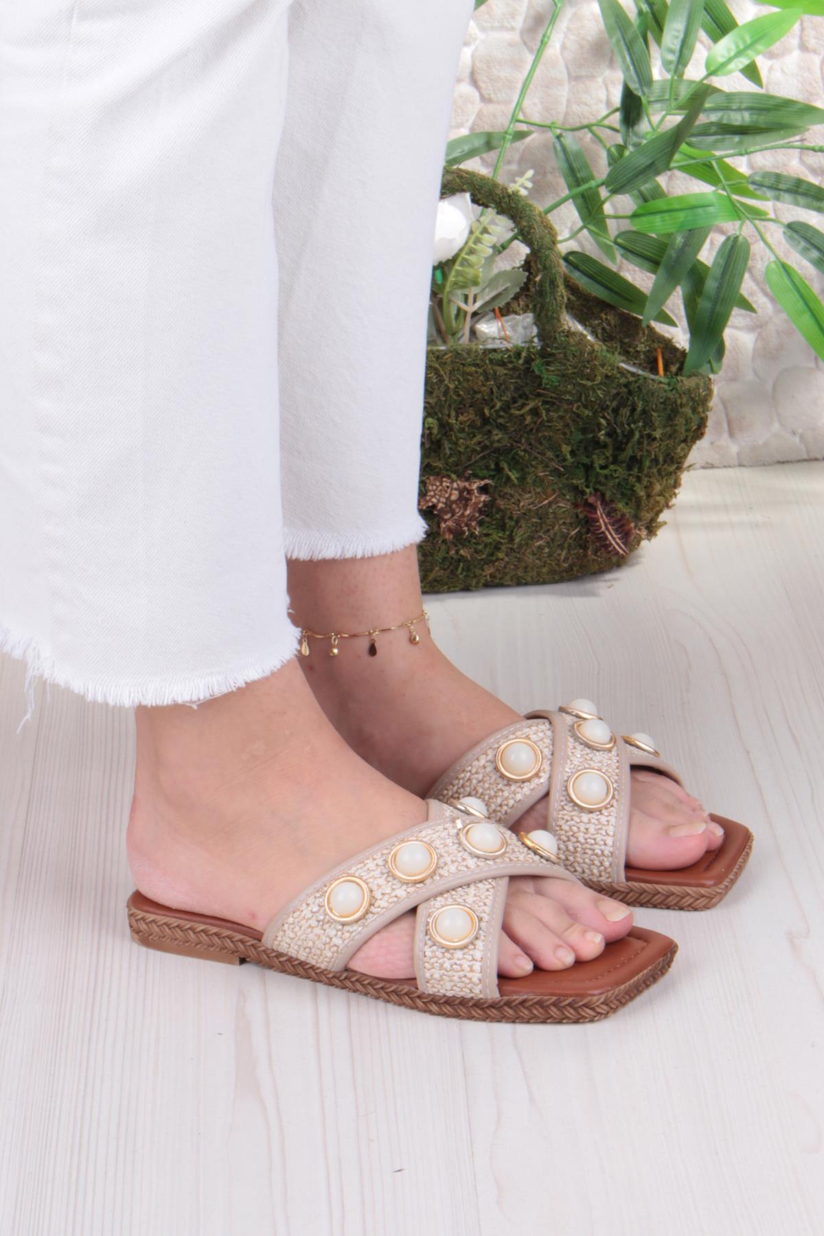 014-20 Fls Toka Detaylı Tatil Terliği Günlük Terlik Kadın Terlik - Görsel 4