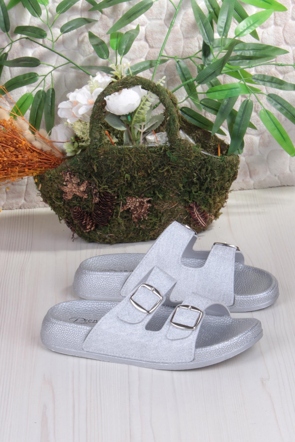 01108 Pienn Anatomik Esnek Rahat Simli Baskılı İki Tokalı Kadın Terlik - Görsel 5