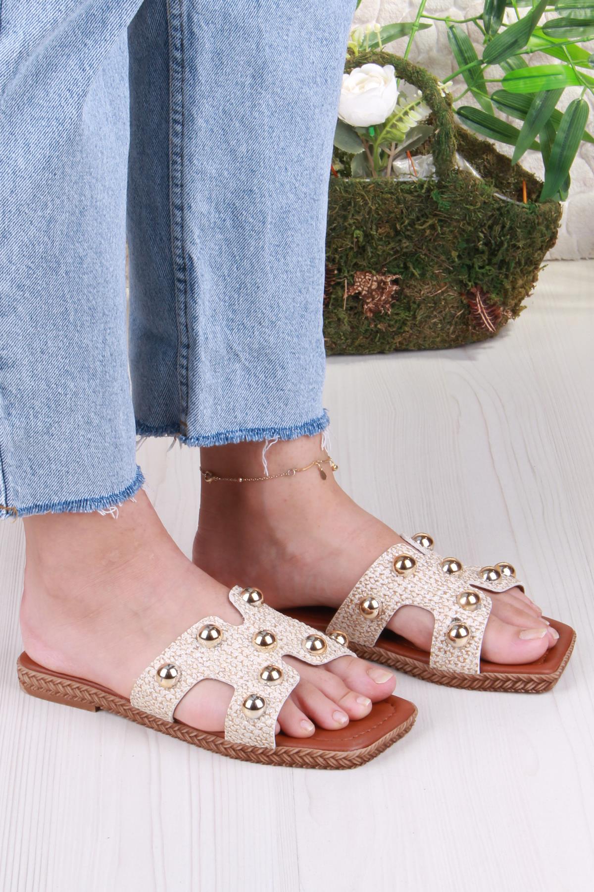 014-25 Fls Toka Detaylı Tatil Terliği Günlük Terlik Kadın Terlik - Görsel 4