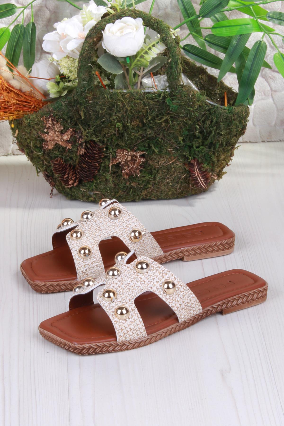 014-25 Fls Toka Detaylı Tatil Terliği Günlük Terlik Kadın Terlik - Görsel 6