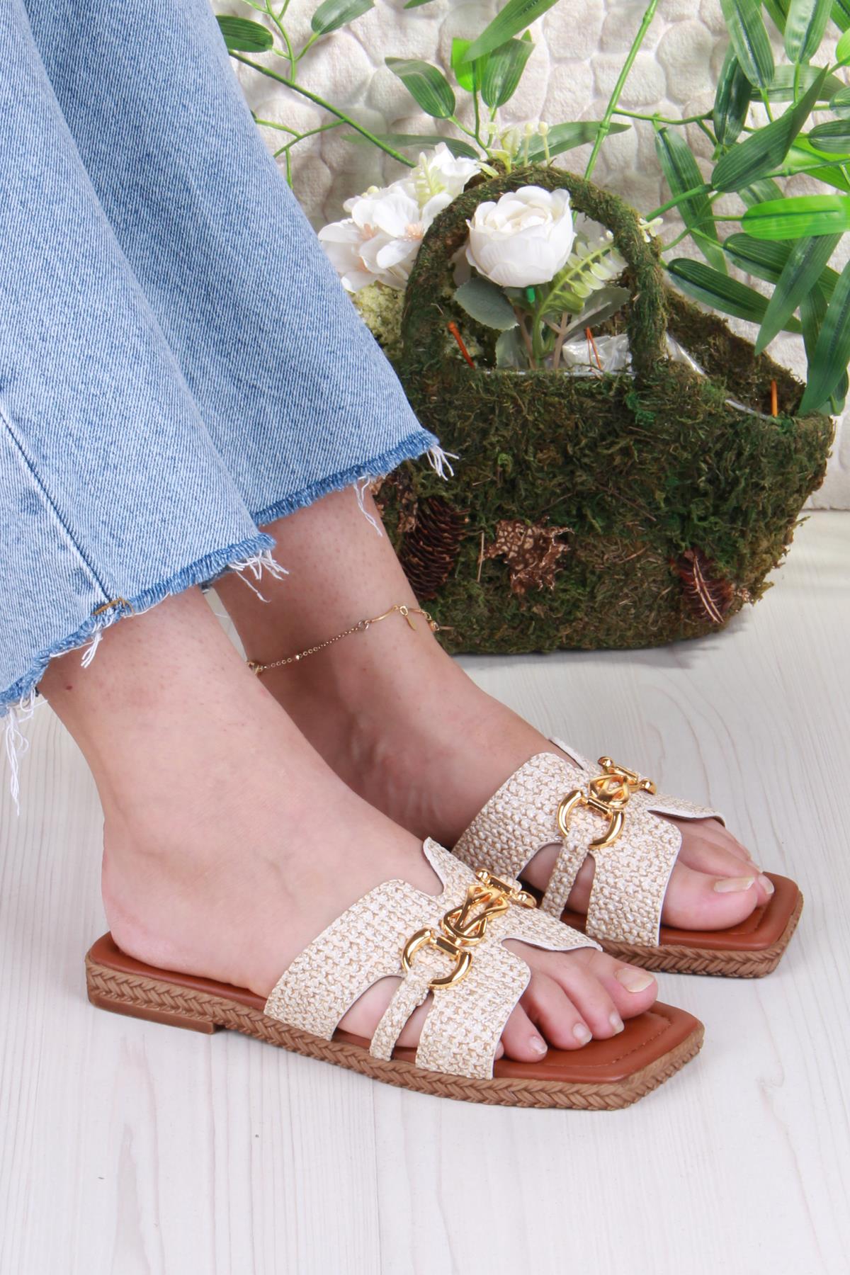 014-23 Fls Toka Detaylı Tatil Terliği Günlük Terlik Kadın Terlik - Görsel 2