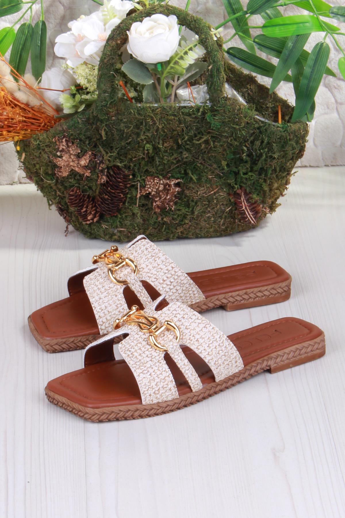 014-23 Fls Toka Detaylı Tatil Terliği Günlük Terlik Kadın Terlik - Görsel 6