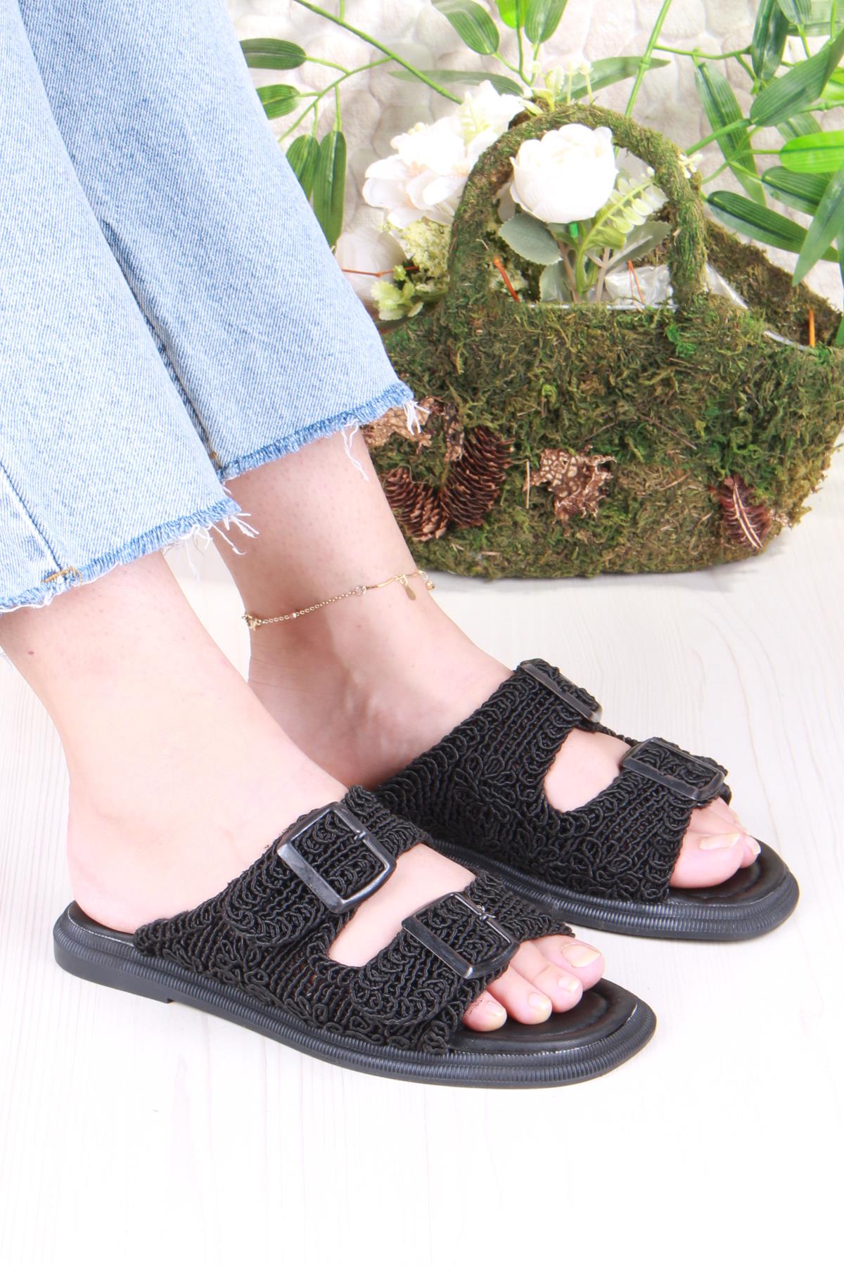 5053 Soft Rahat Örgülü İki Tokalı Kadın Terlik - Görsel 2